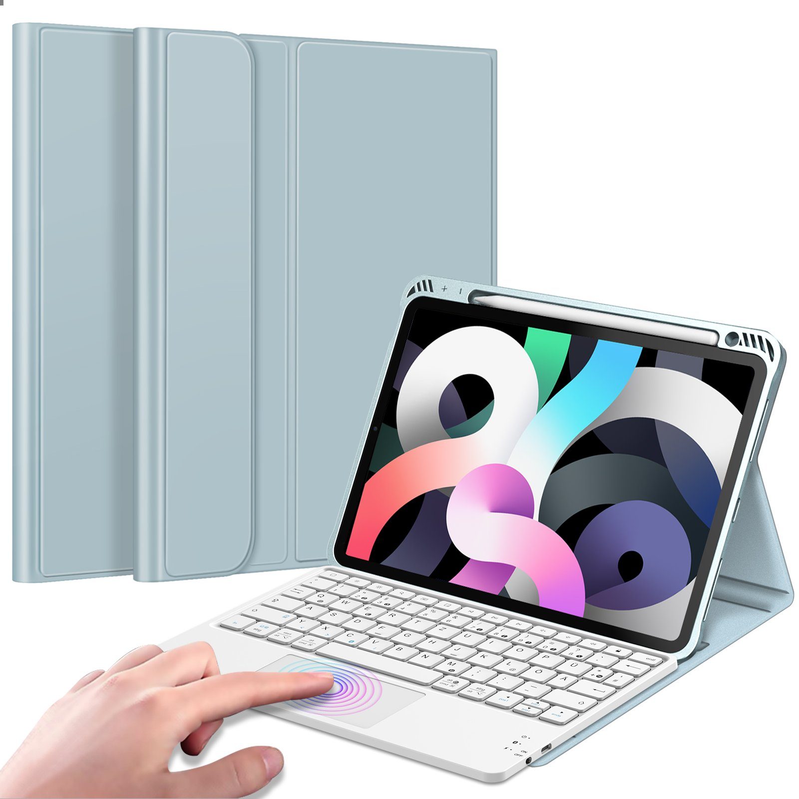 Fintie Tablet-Hülle für iPad Air 11'' M4/M3/M2(2026/2025/2024), iPad Air 5/4 Gen 2022/2020 10.9 Zoll, mit Stifthalter, Magnetische Abnehmbare Deutsche Tastatur mit Touchpad