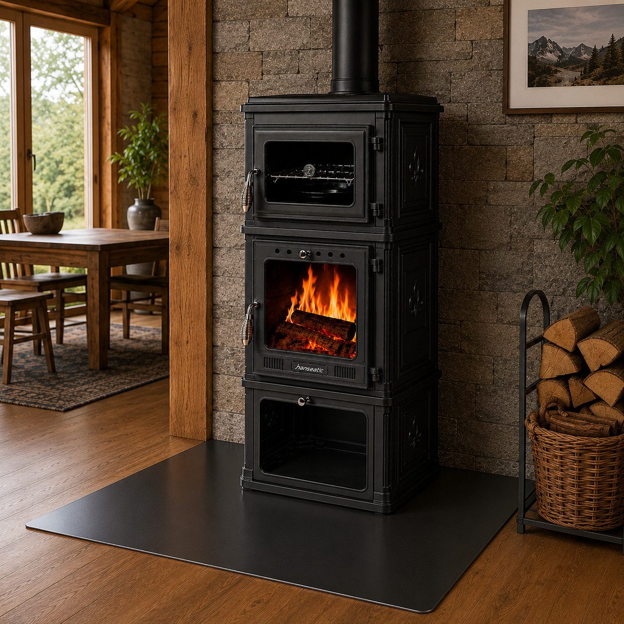 Hanseatic Kaminofen Minerva, 7,1 kW, Zeitbrand, Großer Feuerraum