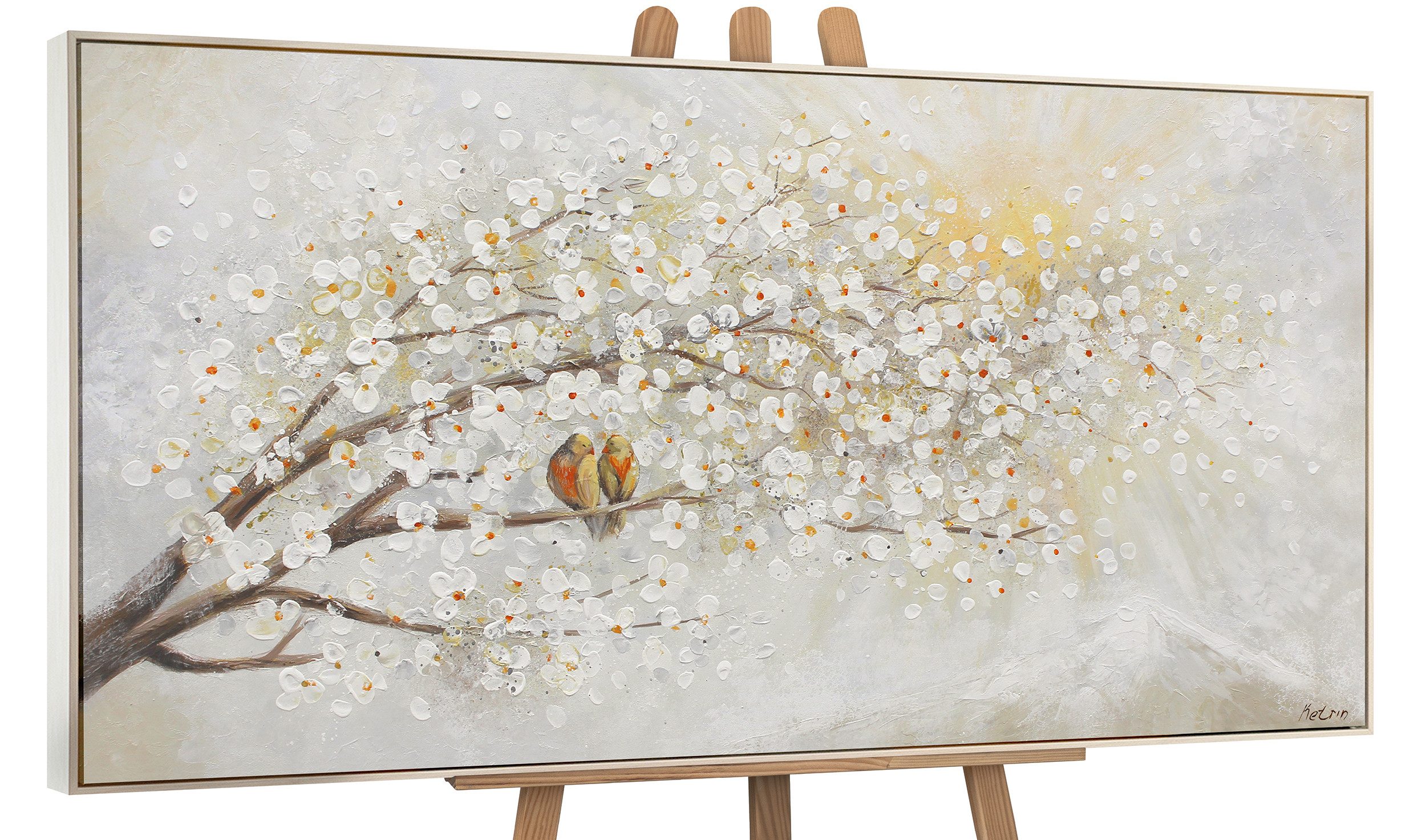 YS-Art Gemälde Sonnenaufgang, Natur, Leinwand Bild Handgemalt Zwei Vögel au günstig online kaufen