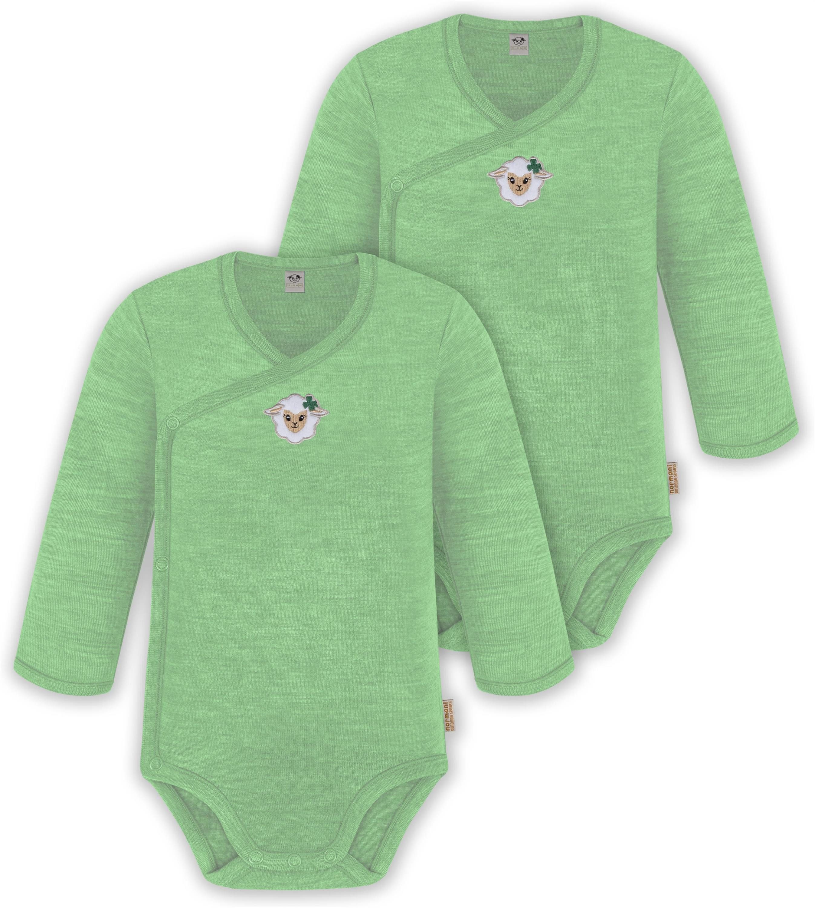 normani Langarmwickelbody 2er Pack Doppelpack Baby-Body Merino Wickelbody Winter Langarm Bodysuit aus 100 % Merinowolle - Oeko-Tex Standard 100