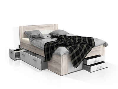 Moebel-Eins Kinderbett, DALIA Funktionsbett 140x200 cm, Material Dekorspanplatte, sandeichefarbig/weiss
