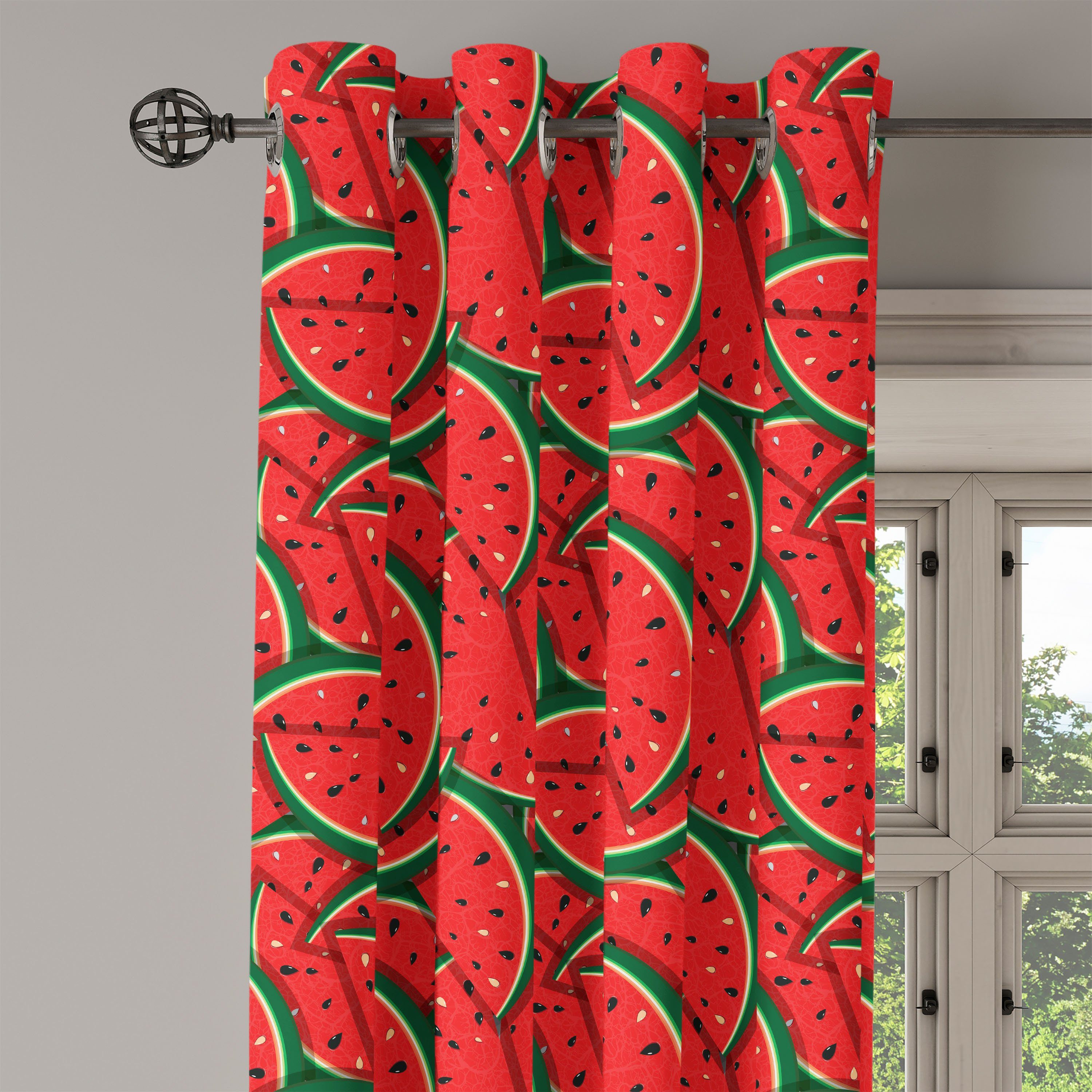 für Früchte Wassermelone-Scheiben Gardine Abakuhaus, Wohnzimmer, Schlafzimmer Dekorative 2-Panel-Fenstervorhänge Yummy