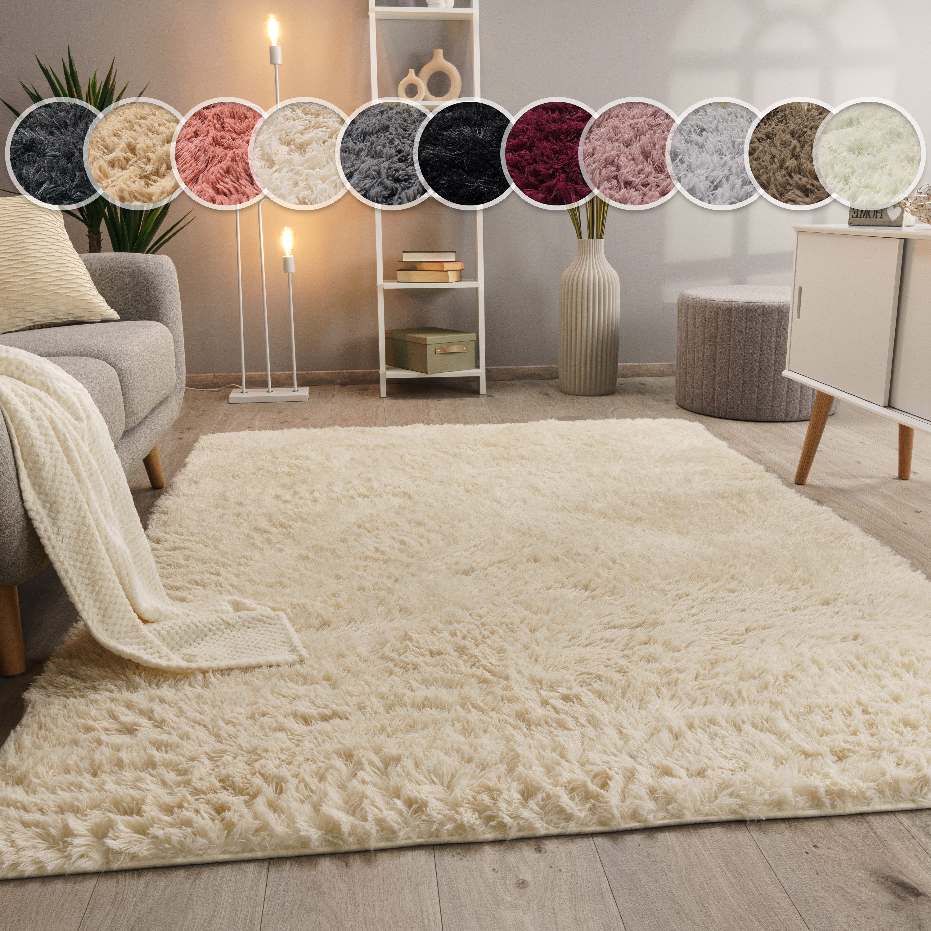 Paco Home Hochflor-Teppich Silky 591, rechteckig, Höhe: 37 mm, Uni-Farben, besonders weich und kuschelig
