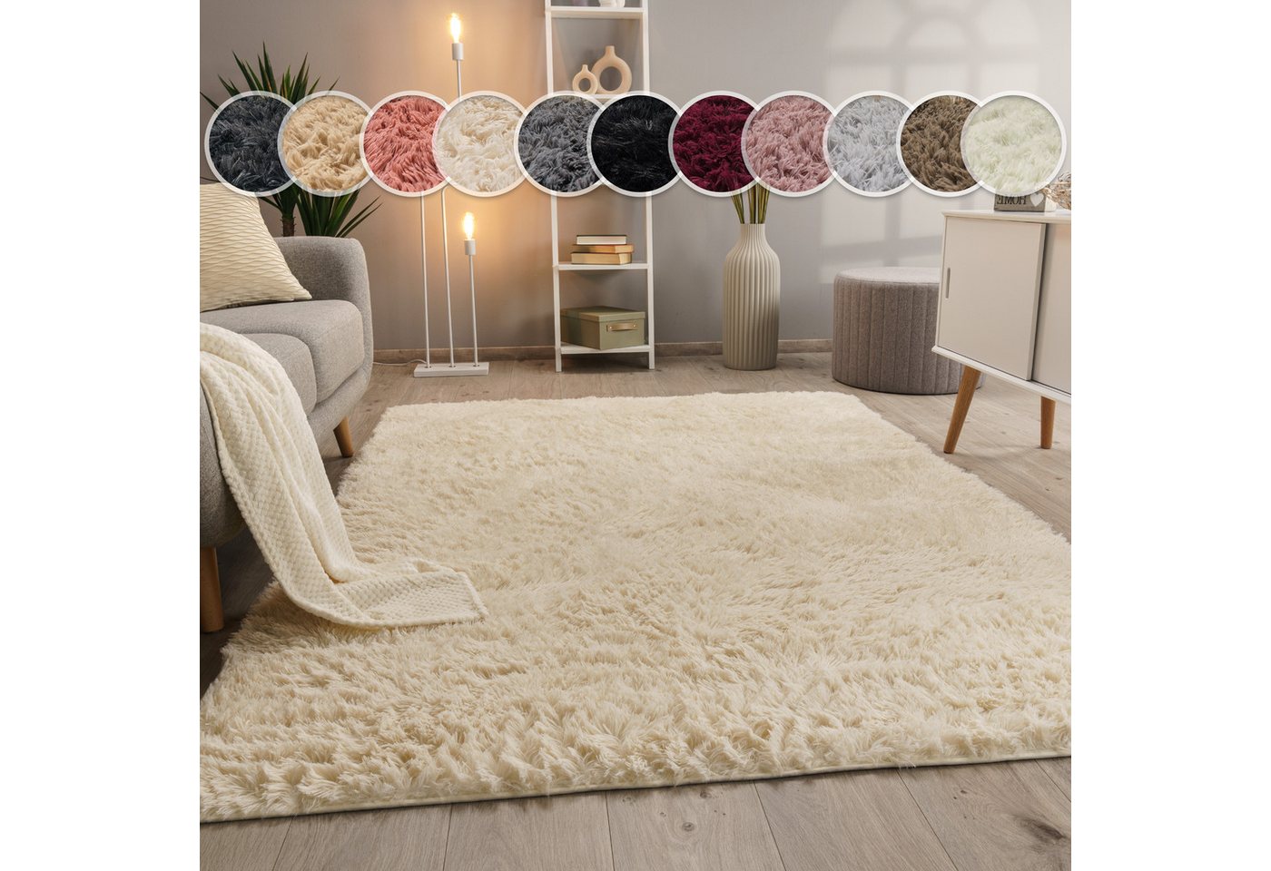 Paco Home Hochflor-Teppich Silky 591, rechteckig, Höhe: 37 mm, Uni-Farben, besonders weich und kuschelig, Wohnzimmer
