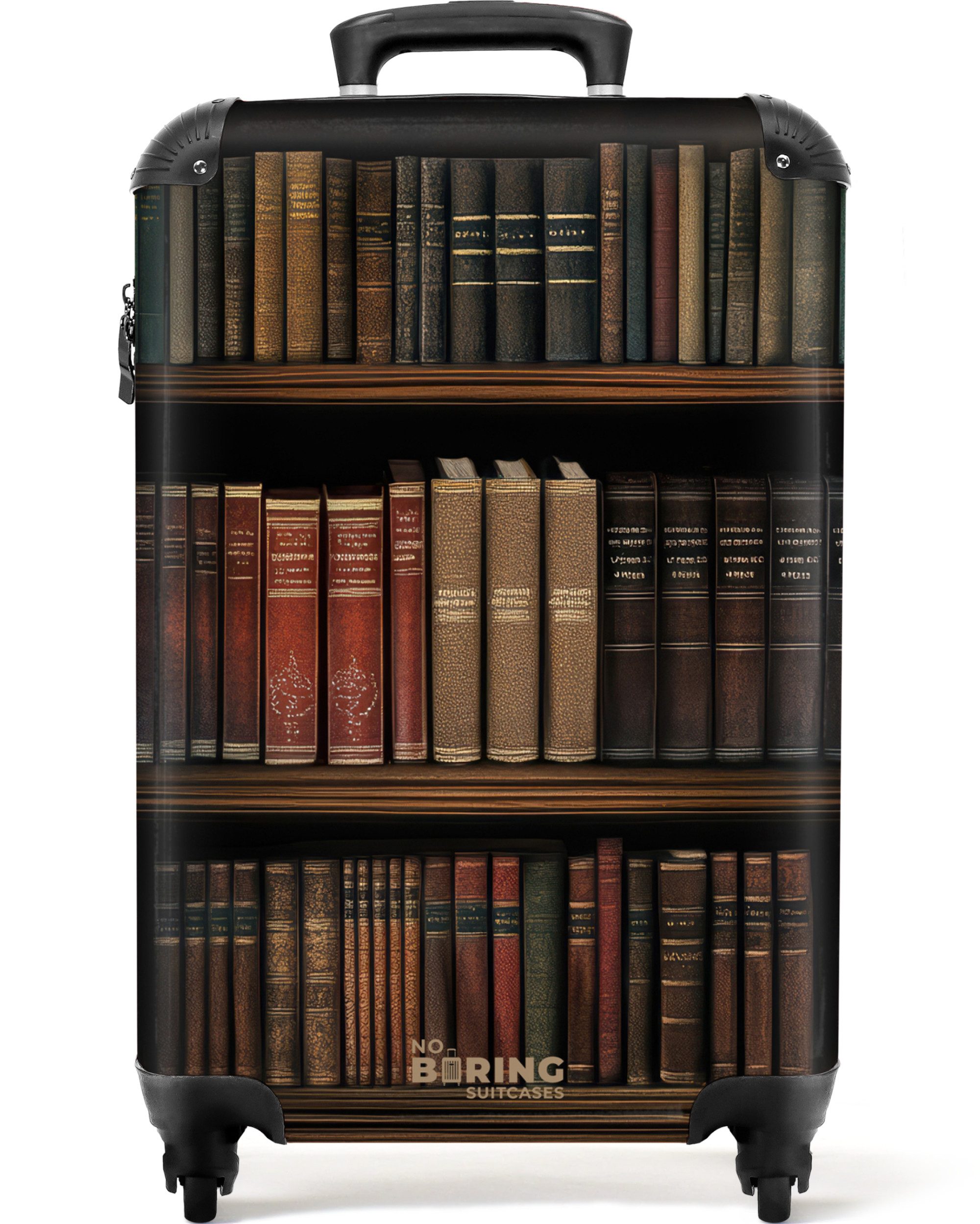 NoBoringSuitcases.com© Hartschalen-Trolley Bücherregal voller klassisch anmutender Werke 55x35x20cm, Reisetasche mit Rollen, Koffer Handgepäck Flugzeug