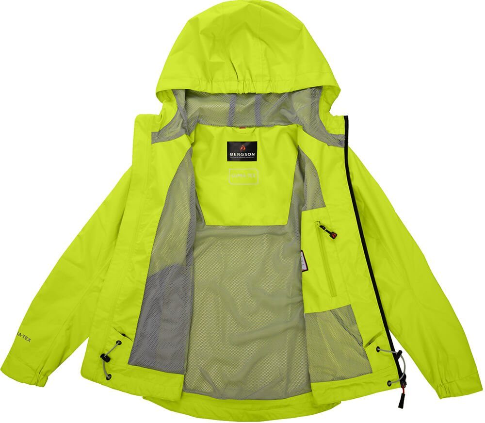 grün leuchtend mm 12000 Wassersäule, Kinder Normalgrößen, LIO Regenjacke, Bergson Outdoorjacke Netzfutter,