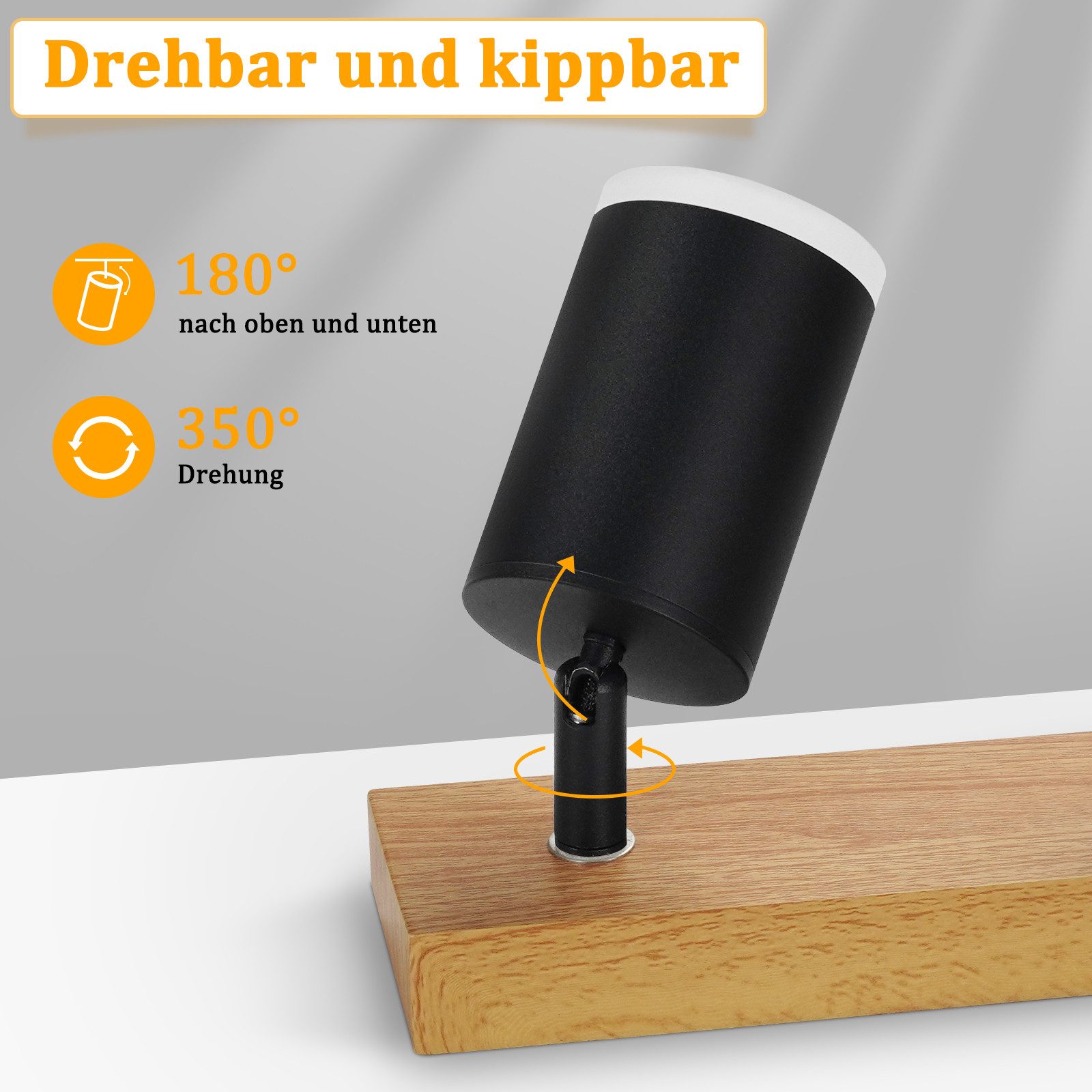 Nettlife Deckenstrahler Schwarz/Weiß GU10 Holz Vintage Deckenspots Küchenlampe, Schwenkbar, LED wechselbar, 350°Drehbar Flur Strahler Industrial für Wohnzimmer Schlafzimmer Küche
