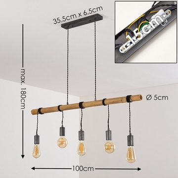 hofstein Pendelleuchte »Lorica« längliche Hängelampe aus Metall/Bambus in Dunkelgrau/Braun, ohne Leuchtmittel, 5xE27, Käfig, Gitter-Optik, moderne