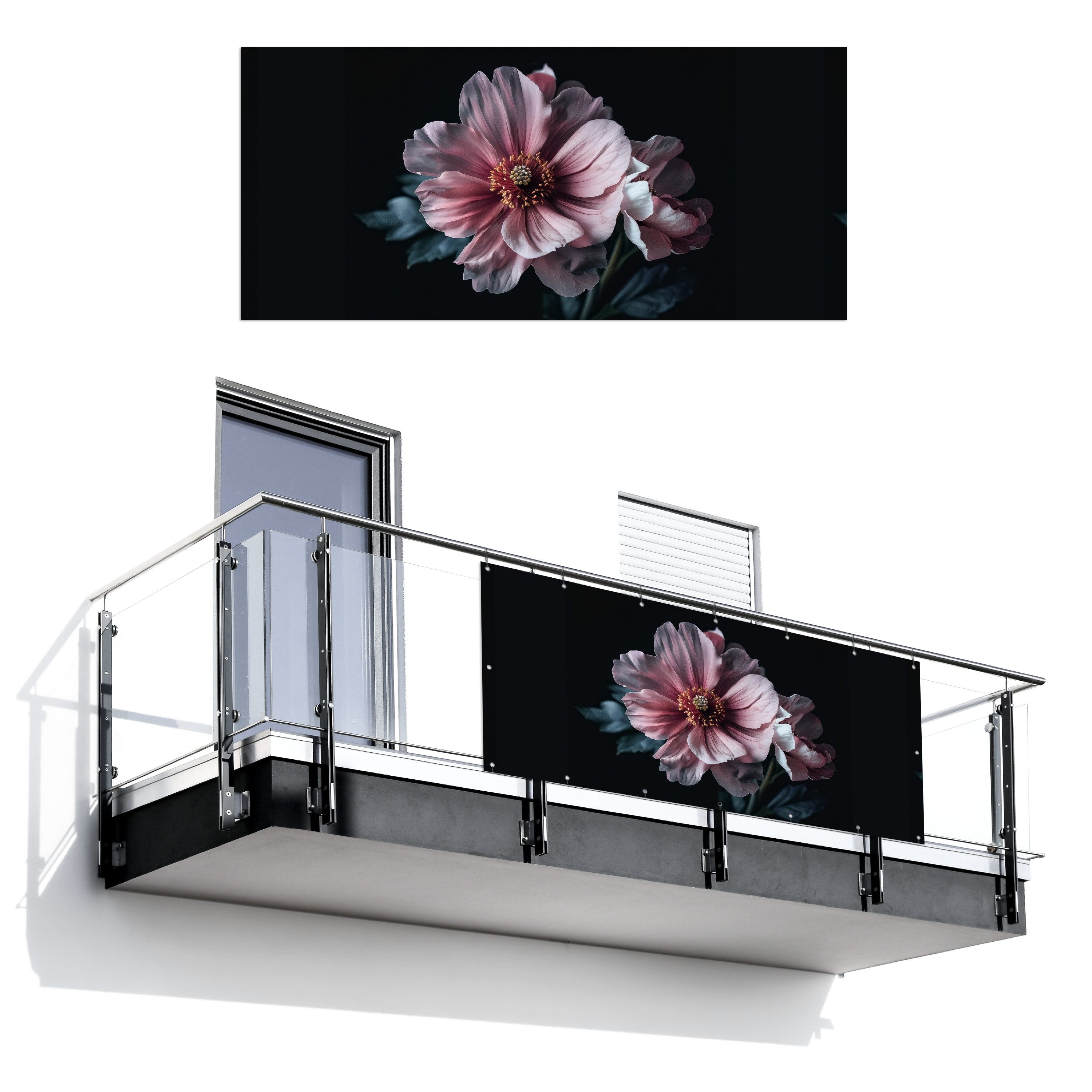 MuchoWow Balkonsichtschutz Blume - Rosa - Botanisch (1-St) Balkon Sichtschutz 90x200, Windschutz für Zaun PVC, 200x90 cm