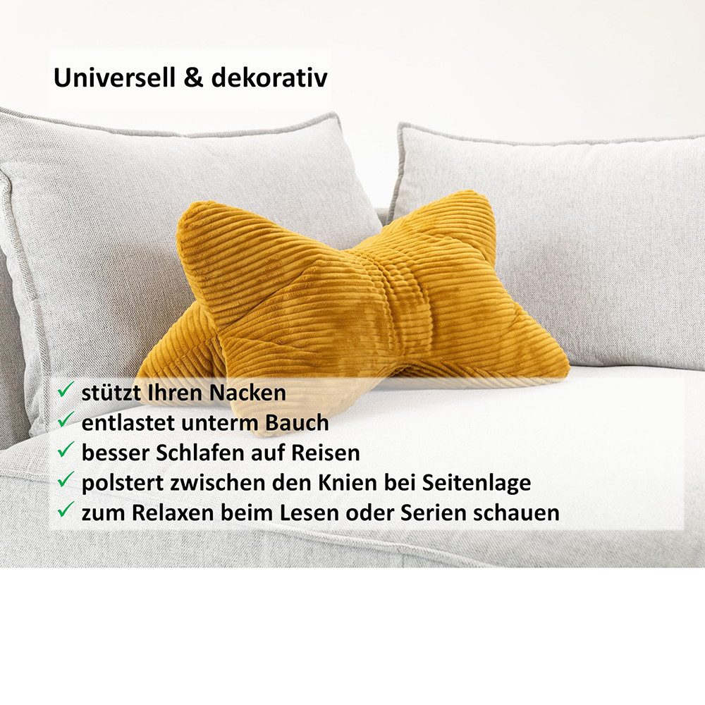 Agger Nackenkissen Leseknochen 50 x 30 x 30 cm, Cord,Leseknochen für Erwachsene, waschbar, Knochenkissen, Nackenrolle,Buch- und Tabletstütze