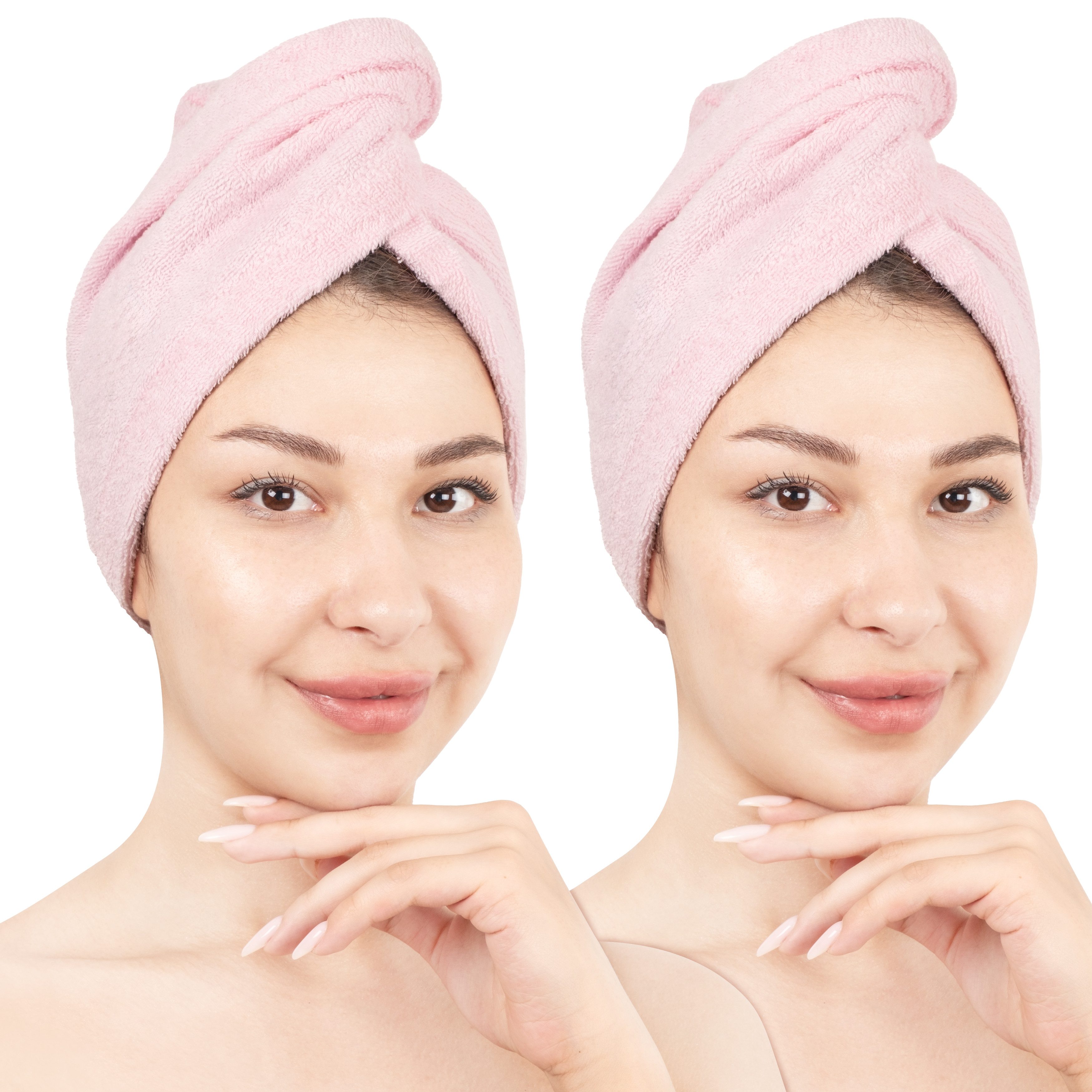HAMMETEX Turban-Handtuch 2er Set Haarturban Damen, 100% Baumwolle, Flauschig & Schnelltrocknend, Frottier (Set, 2-St), Uni-Farben, weich