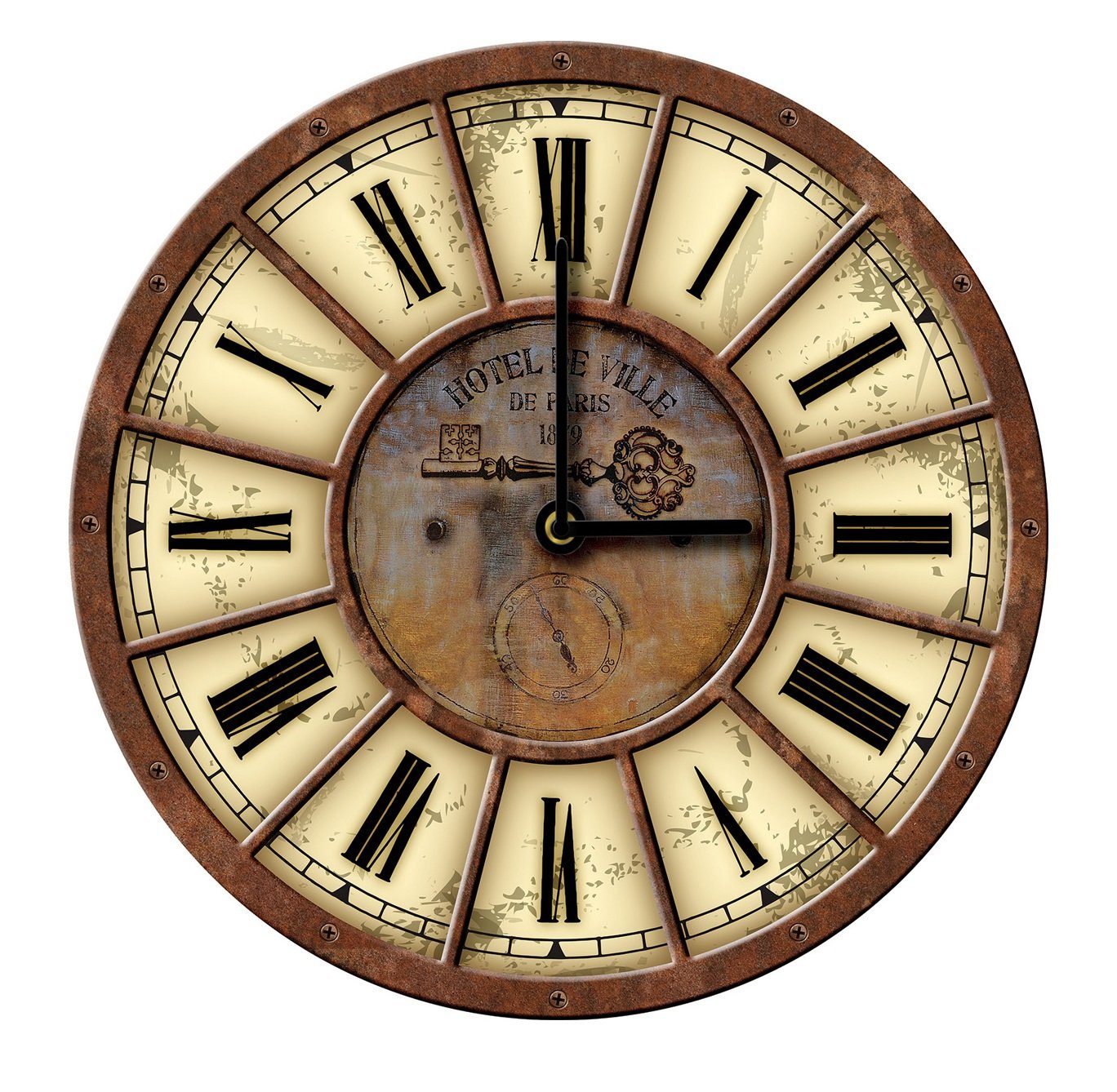 Wallarena Wanduhr Vintage Holz MDF XXL groß Настенные часы Rund Uhr Holzuhr Shabby Chic Wohnzimmer Schlafzimmer Uhrwerk Quartz, 30 oder 50 cm (Wanduhr Auf Holz)