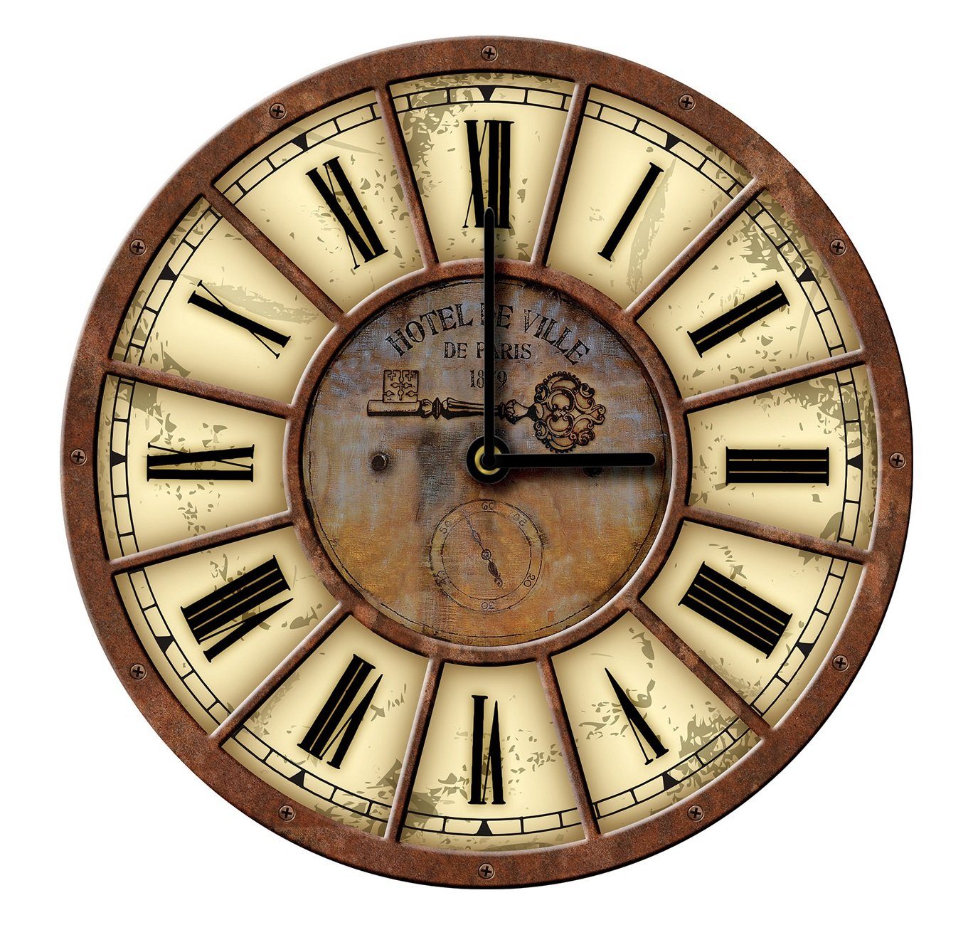 Wallarena Wanduhr Vintage Holz MDF XXL groß Настінні годинники Rund Uhr Holzuhr Shabby Chic Wohnzimmer Schlafzimmer Uhrwerk Quartz, 30 oder 50 cm (Wanduhr Auf Holz)