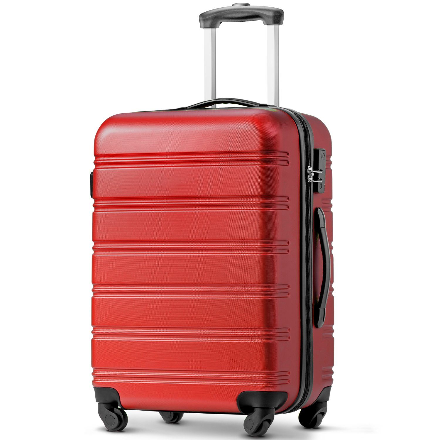 Sweiko Hartschalen-Trolley, 4 Rollen, Koffer mit 360°-Schwenkrollen und Zahlenschloss, 51*32*75cm Rot