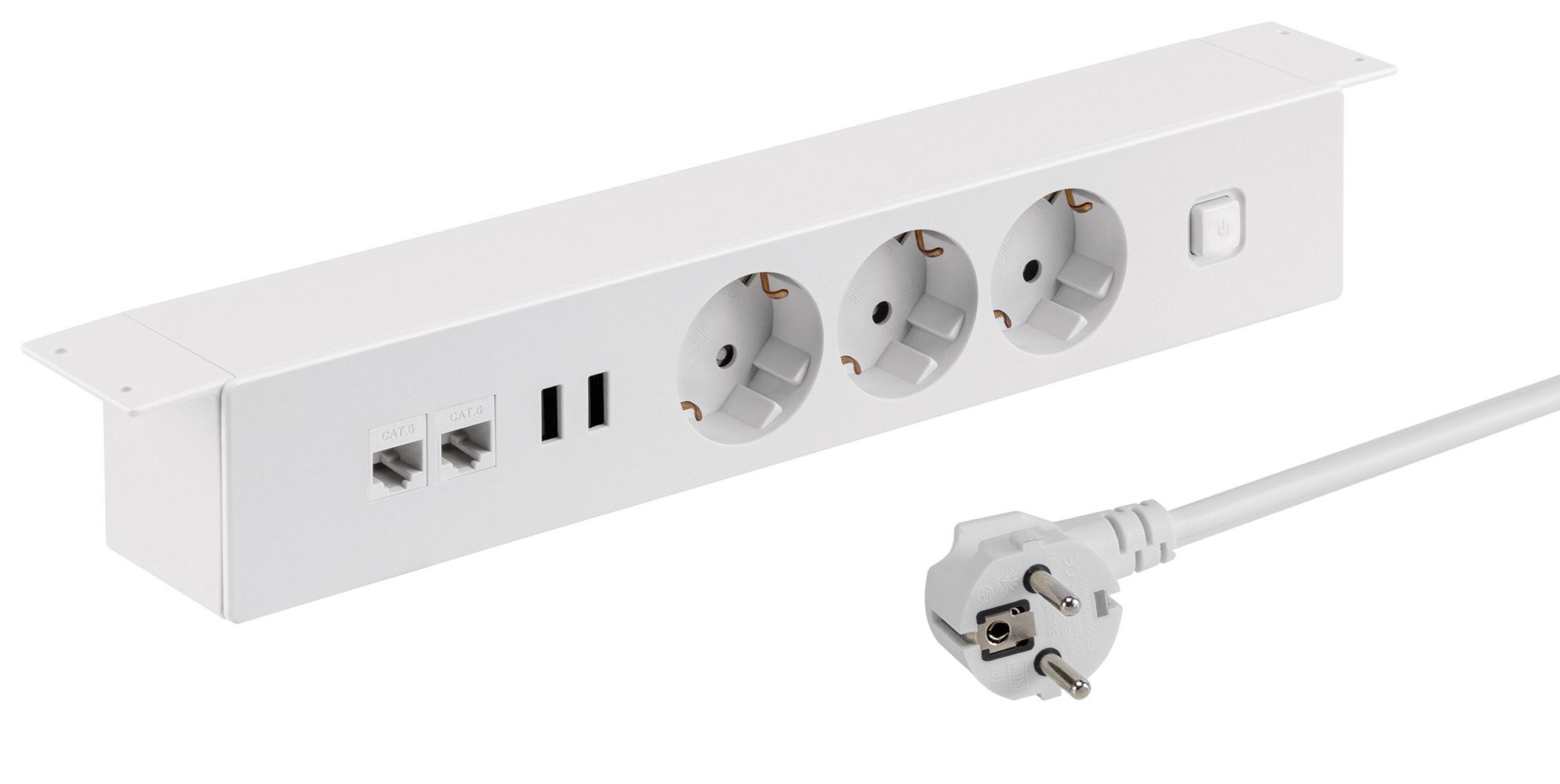 Maxtrack Verlängerungskabel, CEE 7/7, USB-A, Ethernet, Schutzkontakt (180 cm)