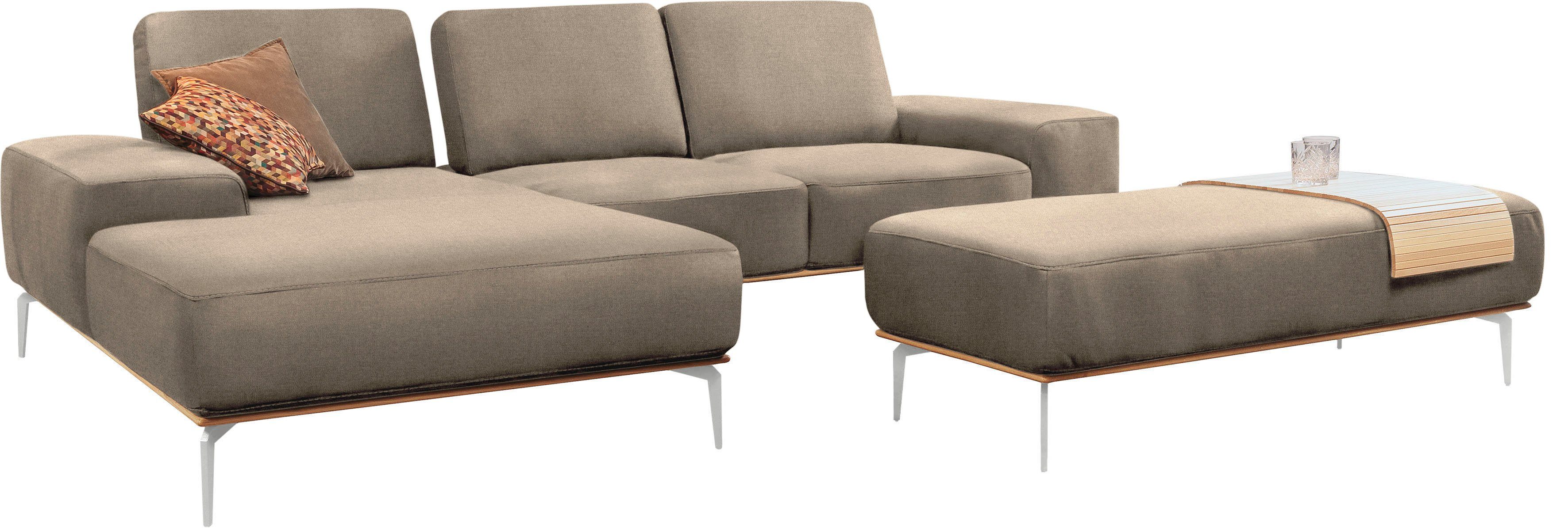 W.SCHILLIG Ecksofa run, Designsofa mit tollem Sitzkomfort, L-Form, mit elegantem Holzsockel, Füße in Chrom glänzend, Breite 279 cm