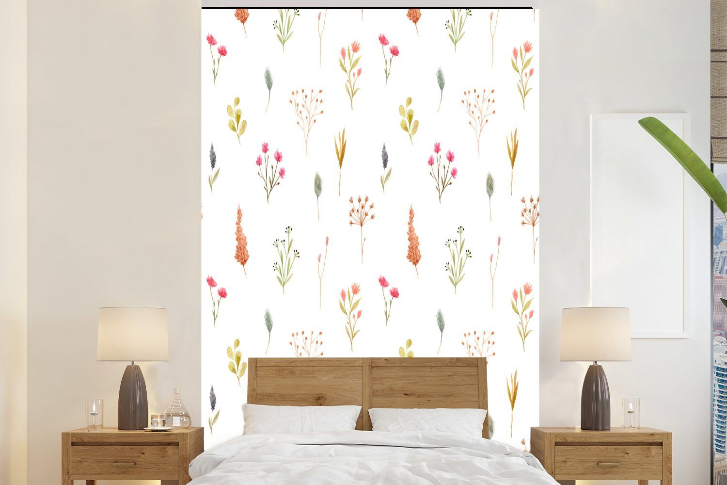 MuchoWow Fototapete Blumen - Pflanzen - Collage, Matt, bedruckt, (3 St), Montagefertig Vinyl Tapete für Wohnzimmer, Wandtapete