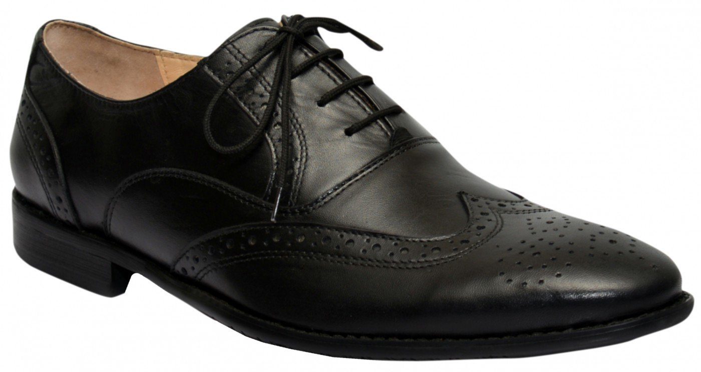 German Wear HB-101 Black Schnürschuh Business-schuhe Oxford Brogues Lederschuhe Schwarz