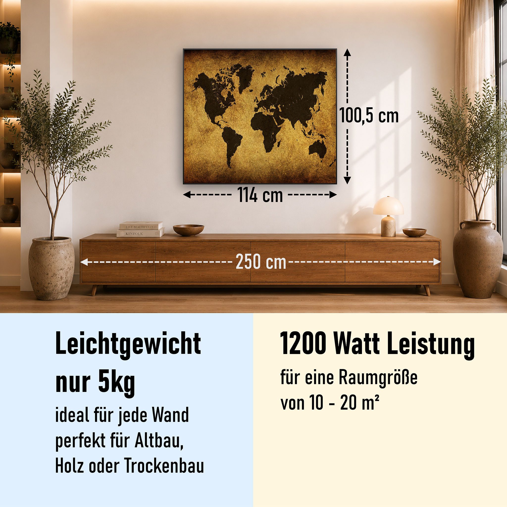 STEINFELD Heizsysteme Infrarotheizung Bild 1200W, 114x100cm, Made in Germany, 7 Jahre Garantie, mit Thermostat, Schwarz