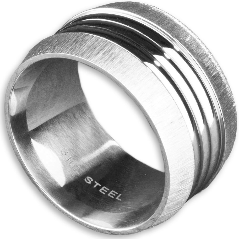 viva-adorno Fingerring Herren Edelstahl Ring Breit XL Oberfläche teilweise matt gebürstet, Herrenring Daumenring mit Rillen D6