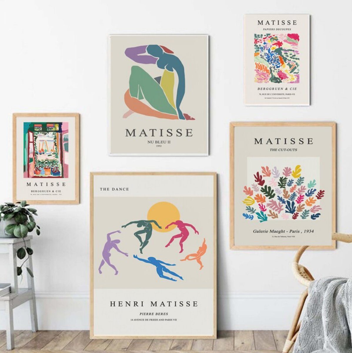 TPFLiving Kunstdruck (OHNE RAHMEN) Poster Leinwand Matisse 13x18cm Farben: (Leinwand Blätter rot, Wohnzimmer, - orange, Leinwand - Bilder, und gelb Wandbild, Größe: Abstrakte grau, - - Henri Frauenmotive braun, grün, - Kunstdruck)