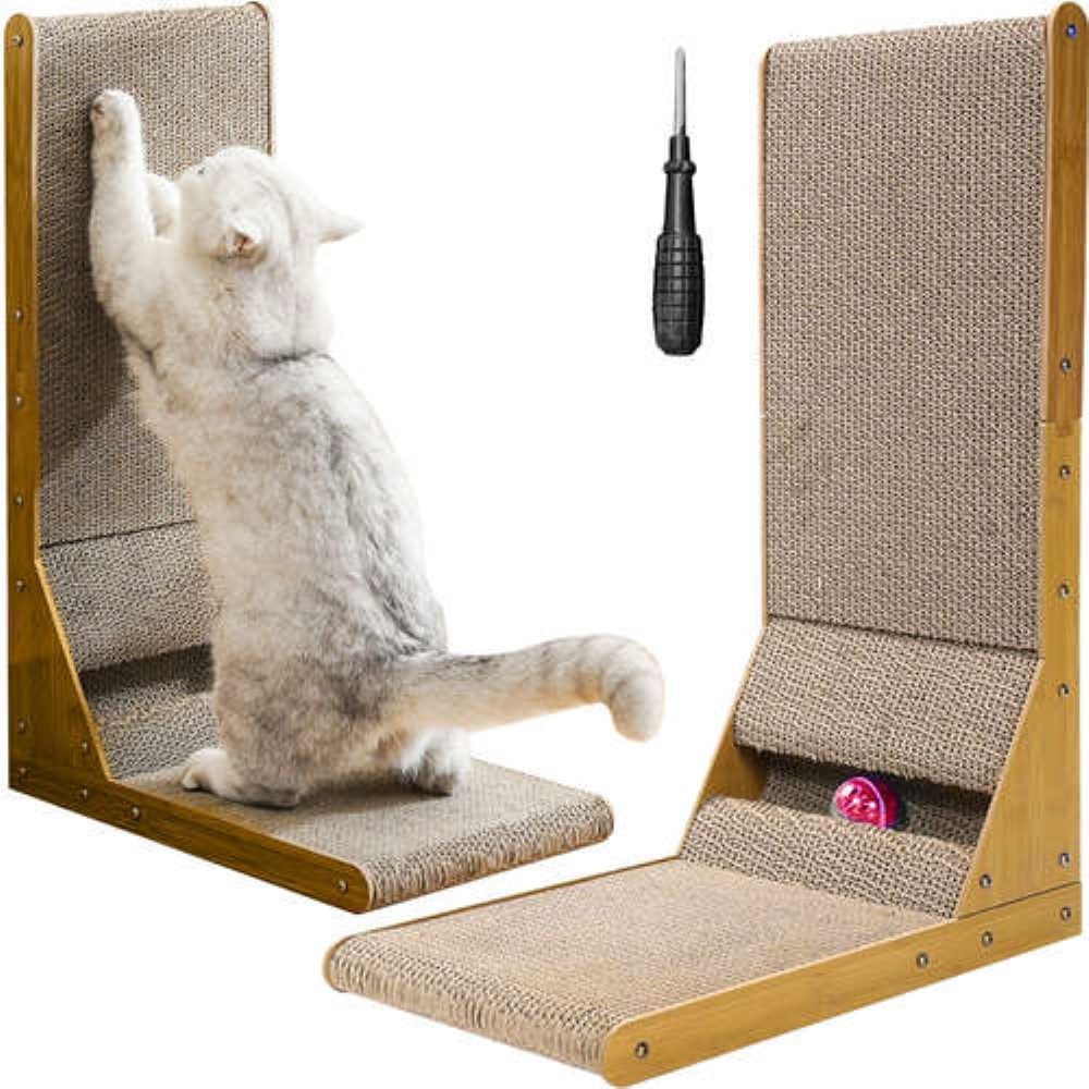 Kratzpappe Eckkratzer aus Pappe für Katzen mit Spielball