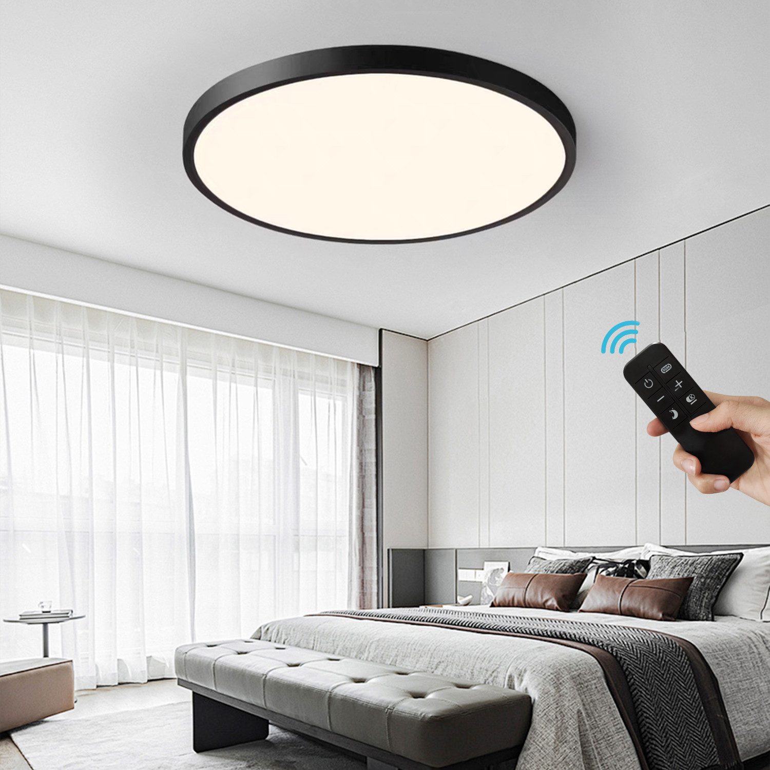 JDONG LED Deckenleuchte Flach Dimmbar mit Fernbedienung 40/50/60cm Schwarz/ günstig online kaufen