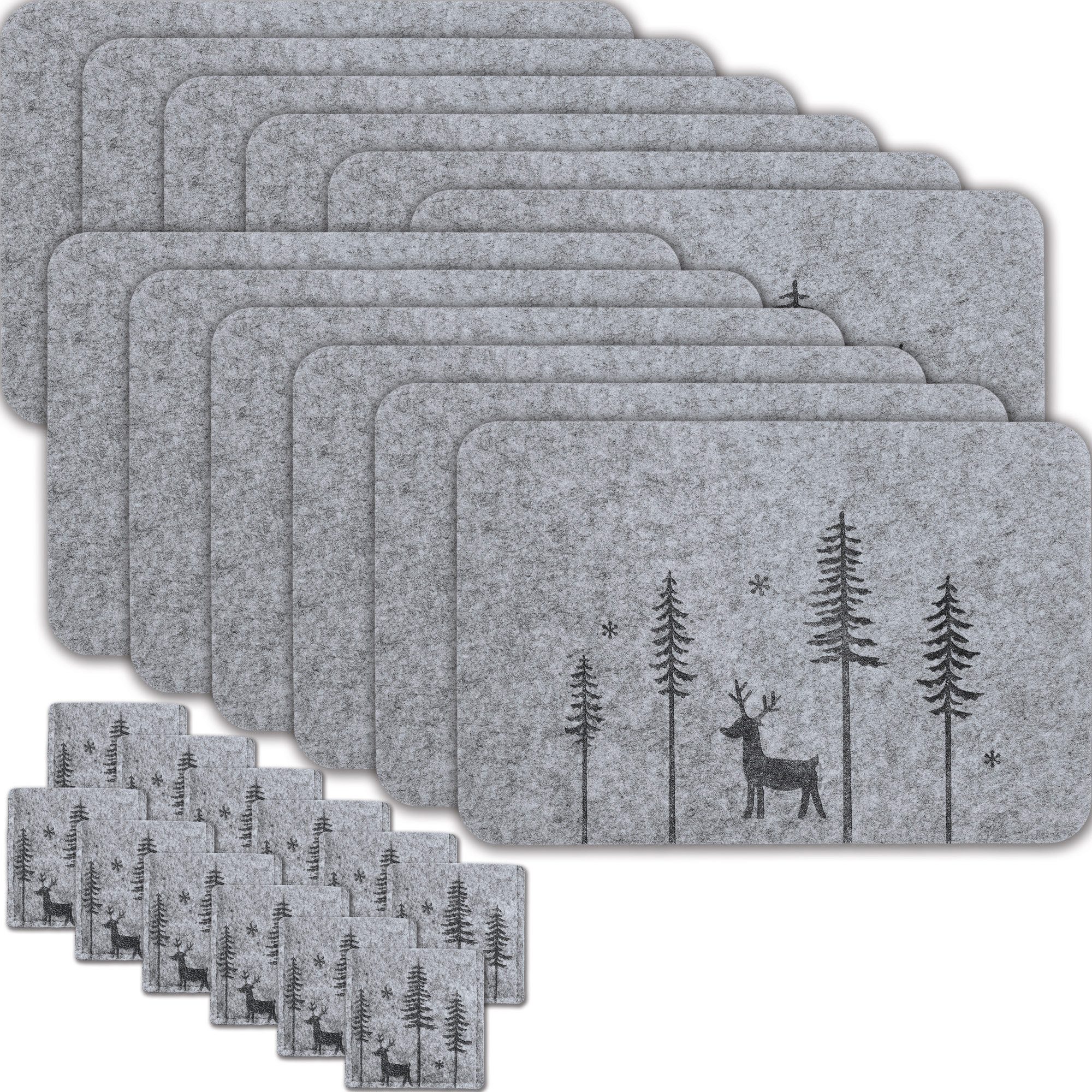 Glasuntersetzer Tischset 24-teilig, Filz Uni