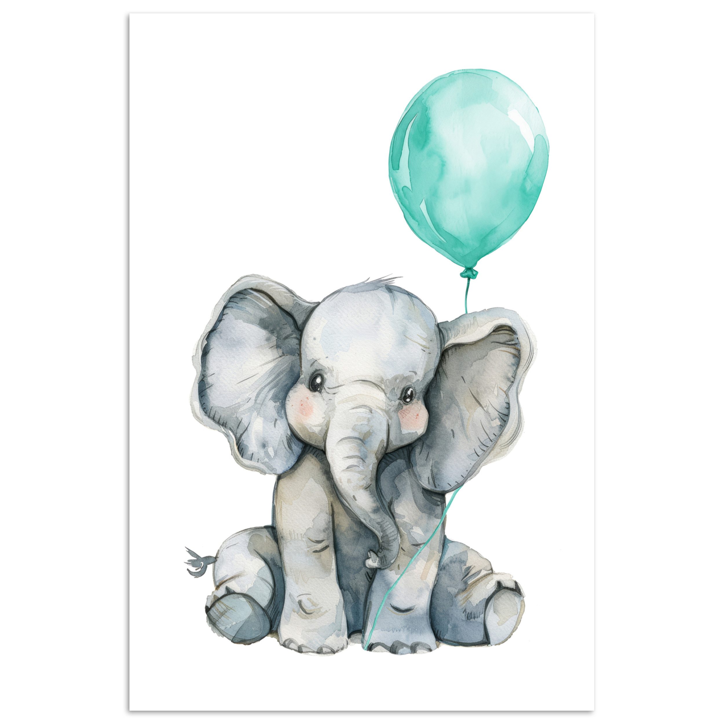 Poster Elefant - Baby - Tiere - Blauer Ballon