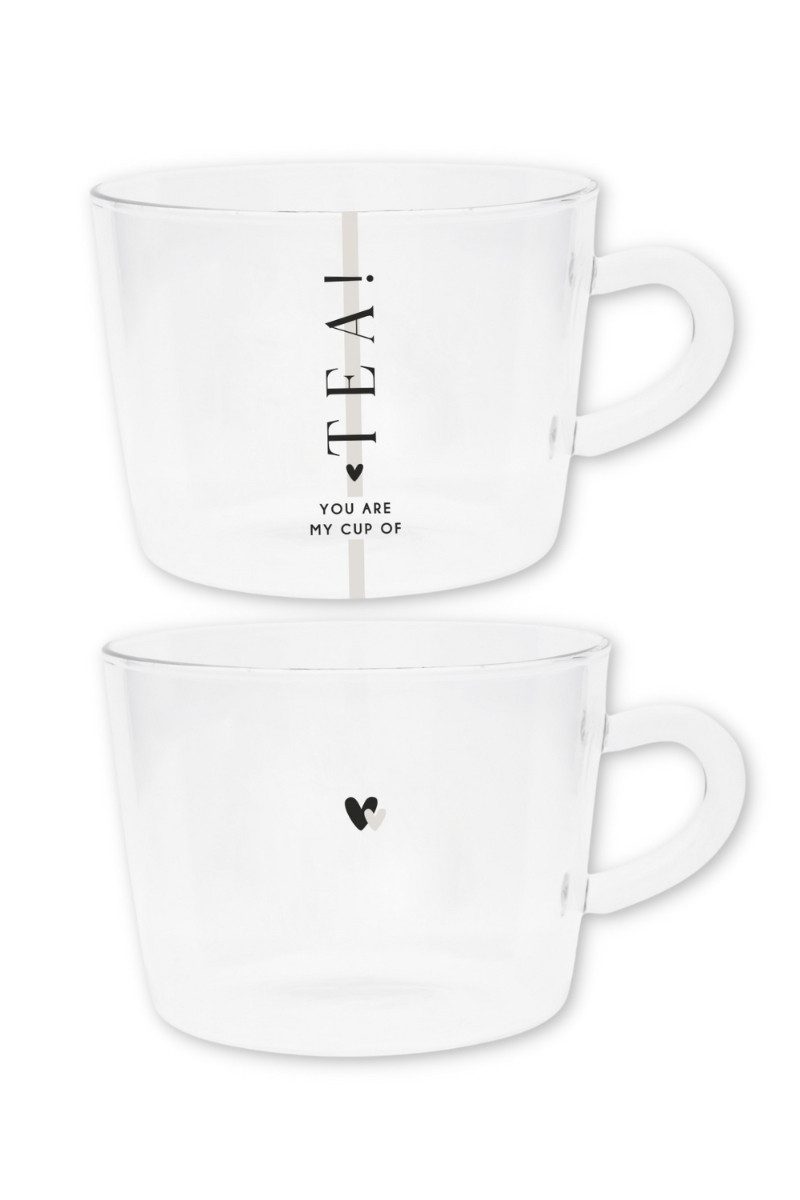 Bastion Collections Teeglas Teeglas mit Henkel 2er Set - CUP OF TEA/HERZL - transparent