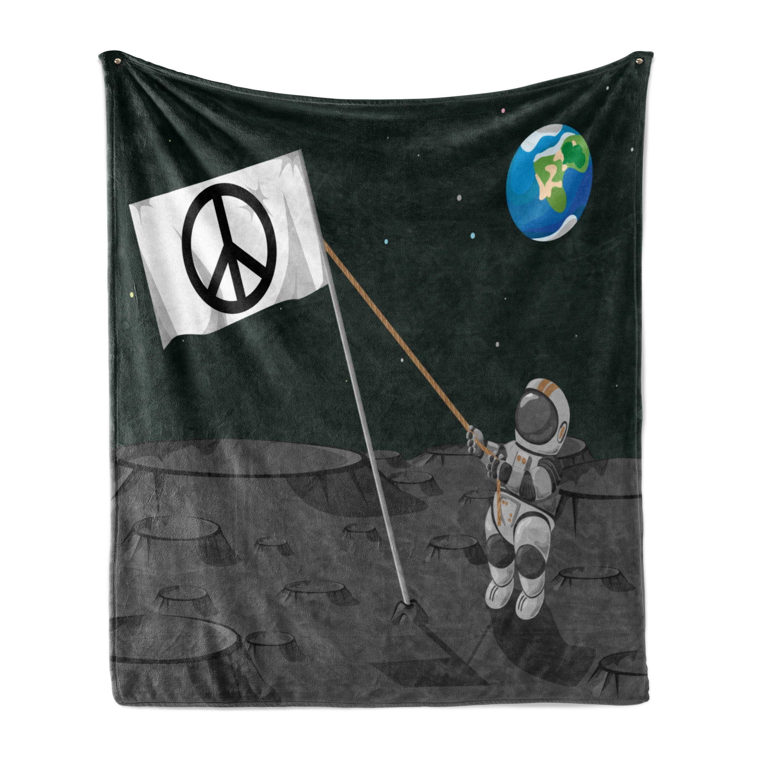 Wohndecke Gemütlicher Plüsch für den Innen- und Außenbereich, Abakuhaus, Abenteuer Astronaut Festlegen eines Flag
