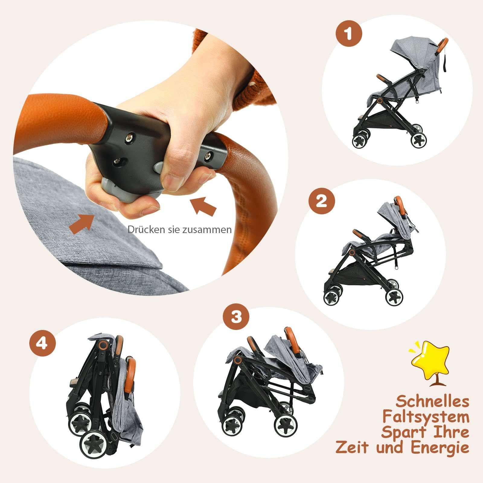 Thumbnail - COSTWAY Kinder-Buggy Sportbuggy, (1-tlg), 0-3 Jahre, mit 5-Punkt-Sicherheitsgurt