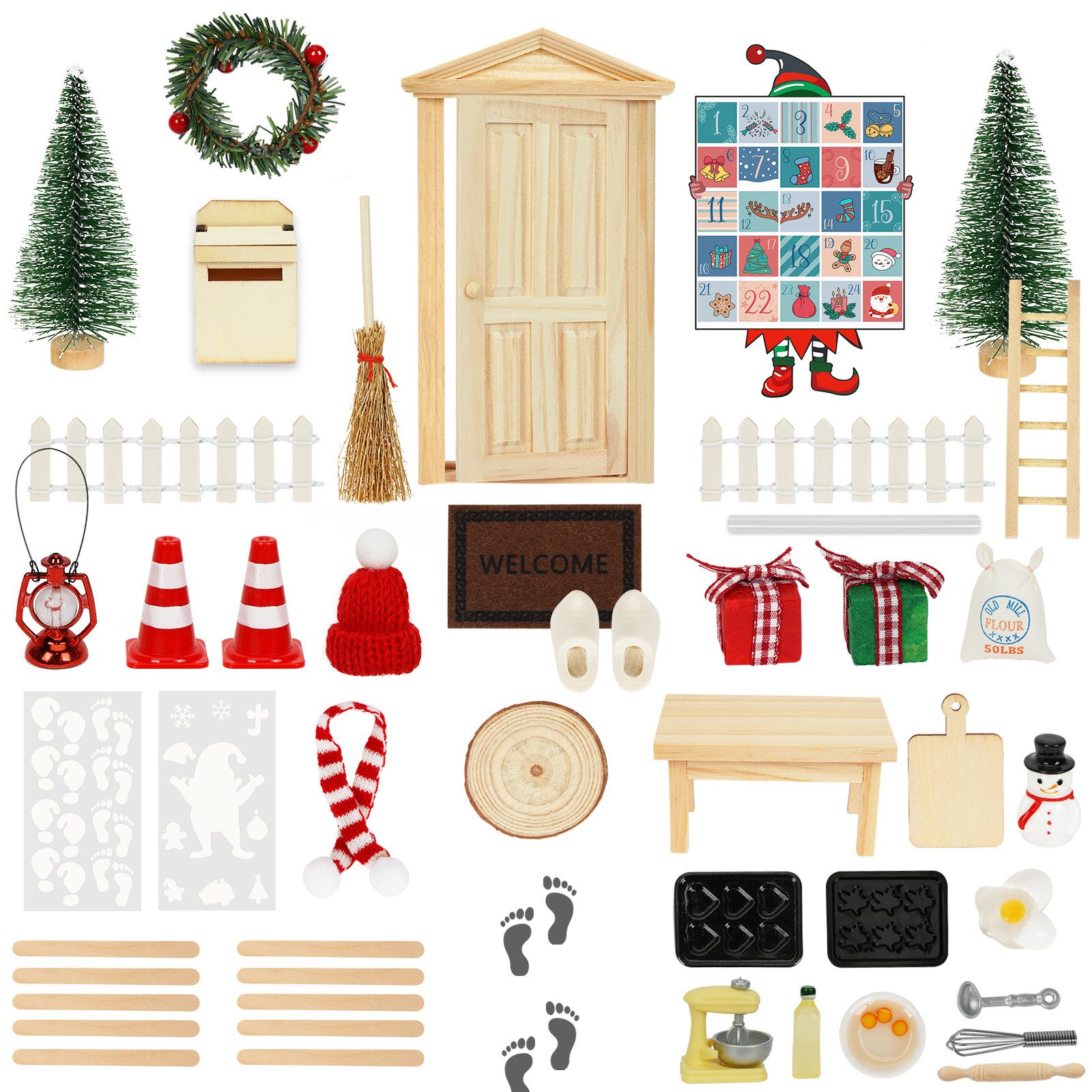 OSTWOLKE Kreativset Wichteltür Zubehör Weihnachten Set Miniatur Wichtel Set Weihnachtsdeko, (50-tlg)