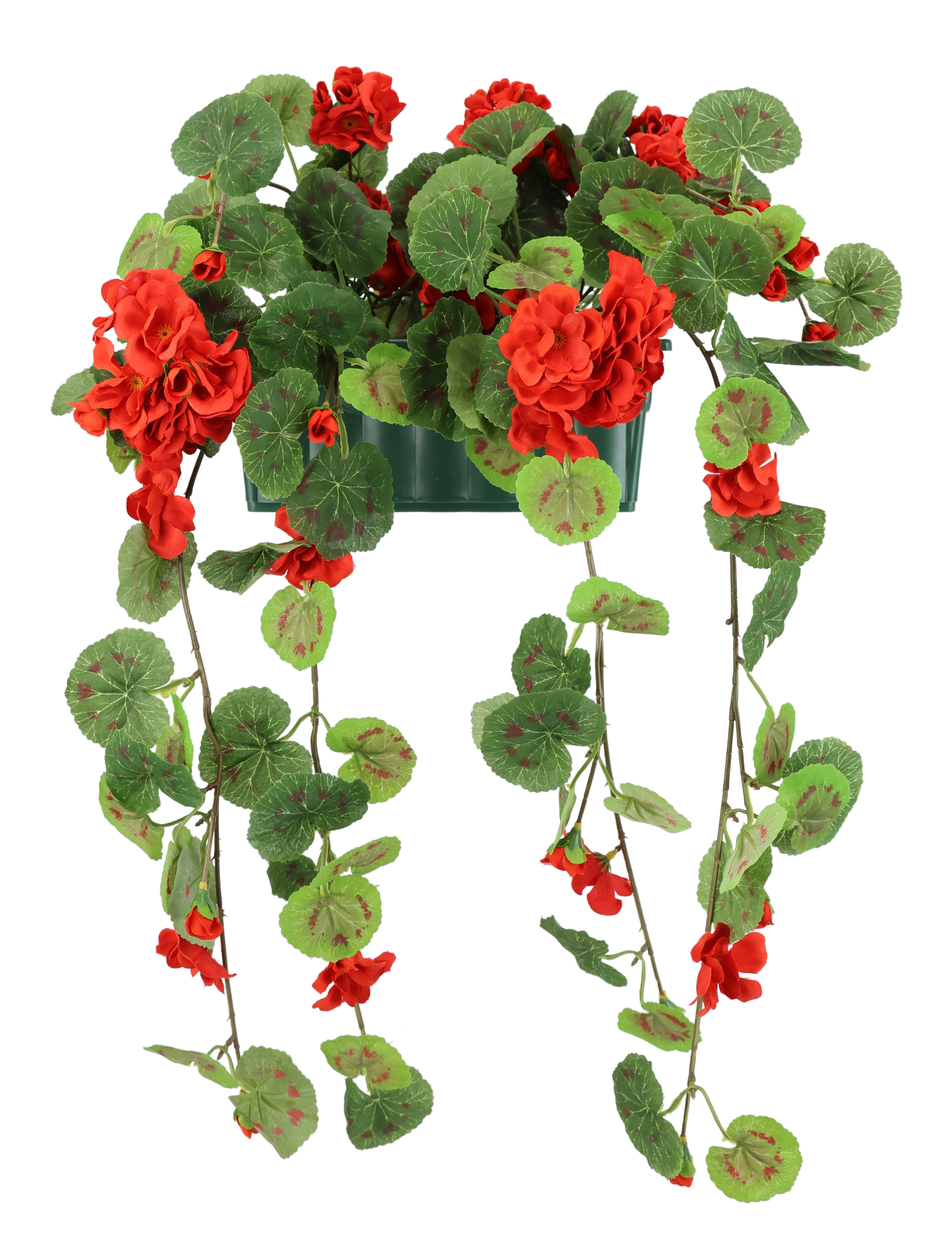 Kunstblume Kunstpflanze Geranie im Kasten 55cm Balkonblume Balkonpflanze Geranie, I.GE.A., Höhe 55 cm, Dekoblume Dekopflanze Geranienbusch Girlande Pflanze Seidenblume