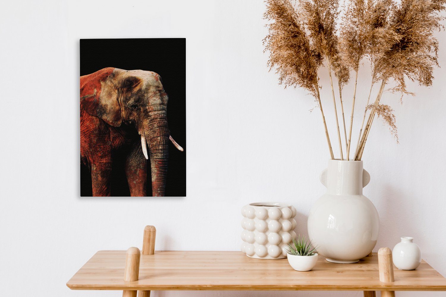 OneMillionCanvasses® Leinwandbild Elefant - 20x30 St), Tiere fertig (1 Leinwandbild Rot, Zackenaufhänger, bespannt Gemälde, inkl. cm 