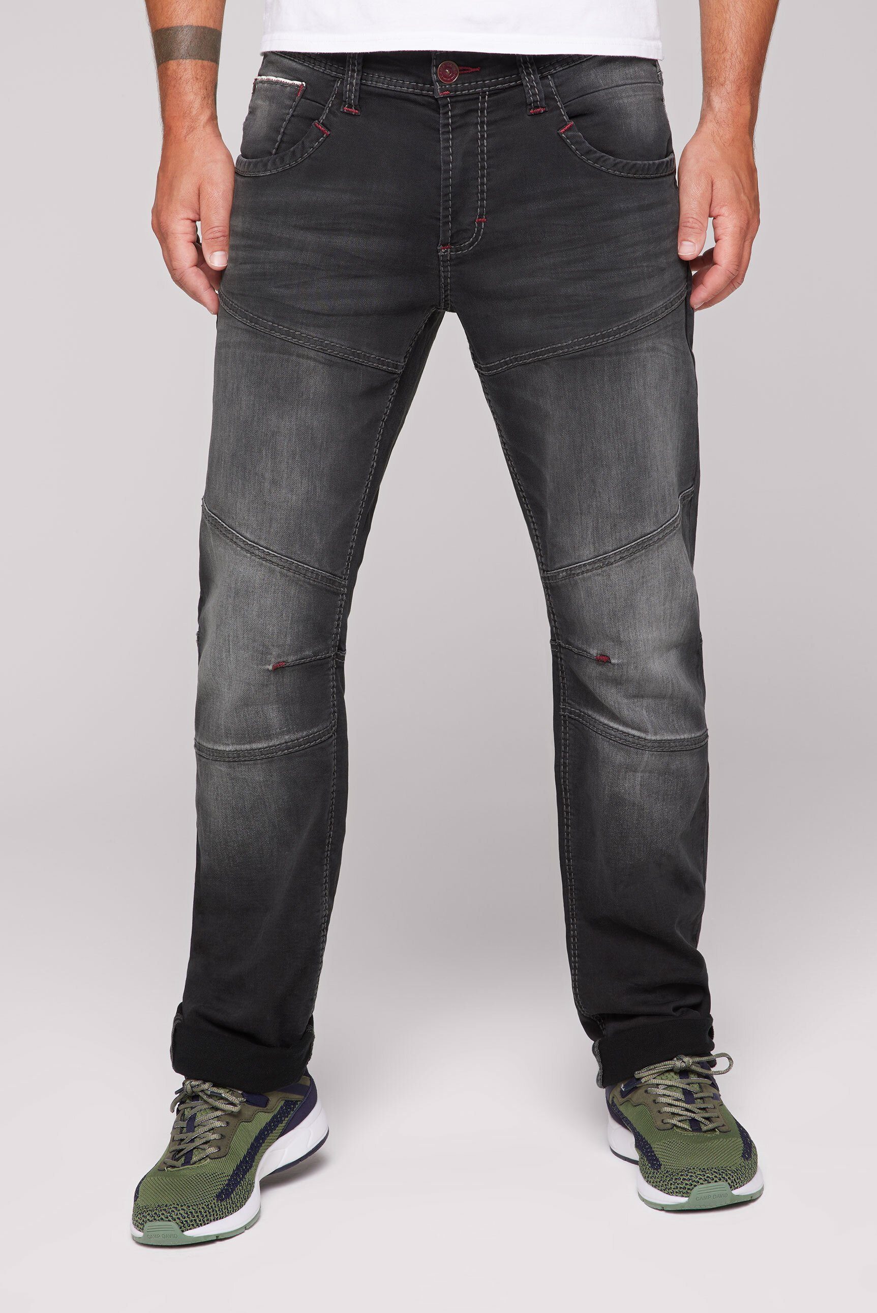 CAMP DAVID Regular-fit-Jeans aus Sweatmaterial, Praktischer Reißverschluss