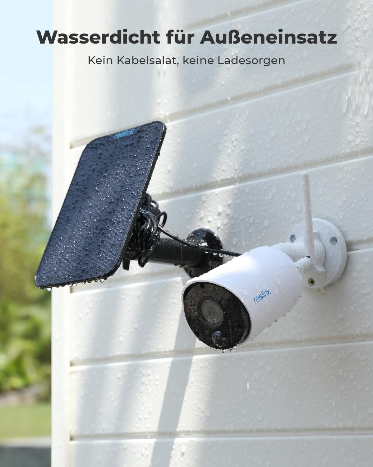 Reolink Überwachungskamera Argus Eco+Solarpanel 3MP Akku- oder solarbetriebene WLAN IP (Außenbereich, Personen-/Autoerkennung, IR-Nachtsicht)