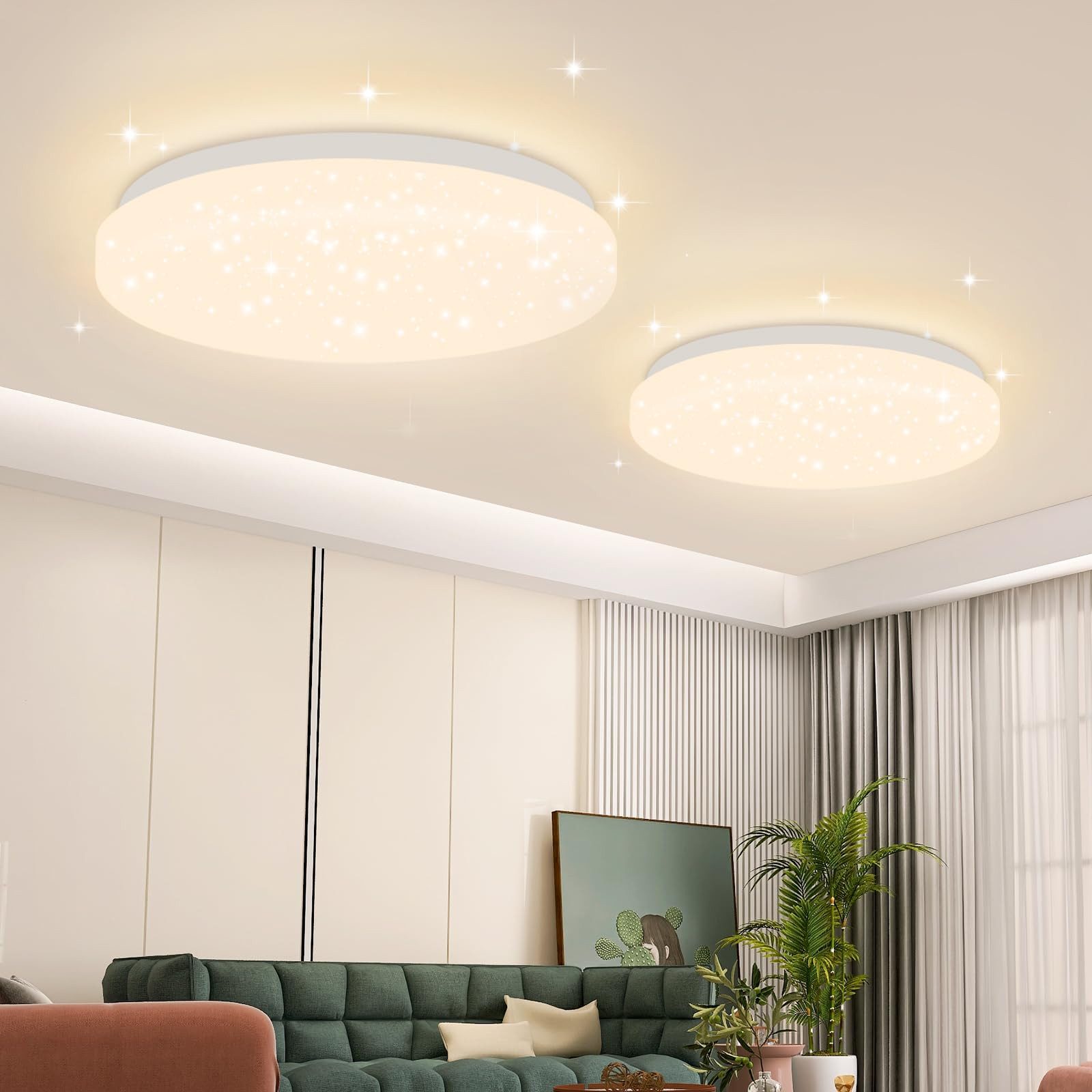 Nettlife LED Deckenleuchte Sternenhimmel Kinderzimmer 15W 21cm 3000K/4000K Weiß Deckenlampe, LED fest integriert, Kinderzimmer Deckenleuchte