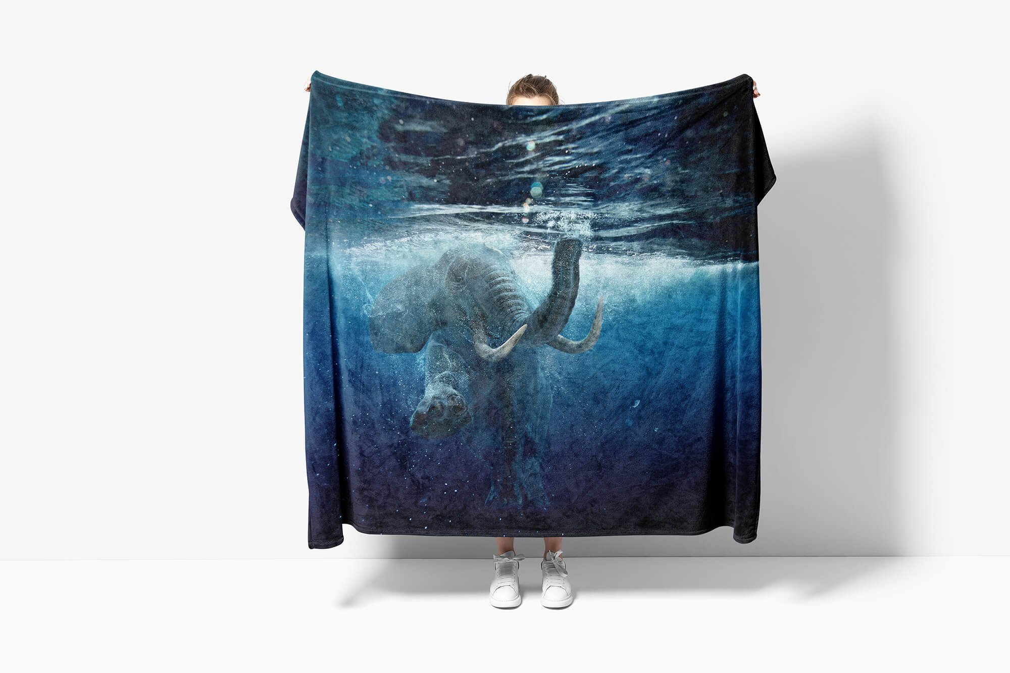 Wasser, mit Strandhandtuch Handtuch Tiermotiv Saunatuch Handtuch Sinus im Baumwolle-Polyester-Mix Kuscheldecke Handtücher Elefant Art (1-St),