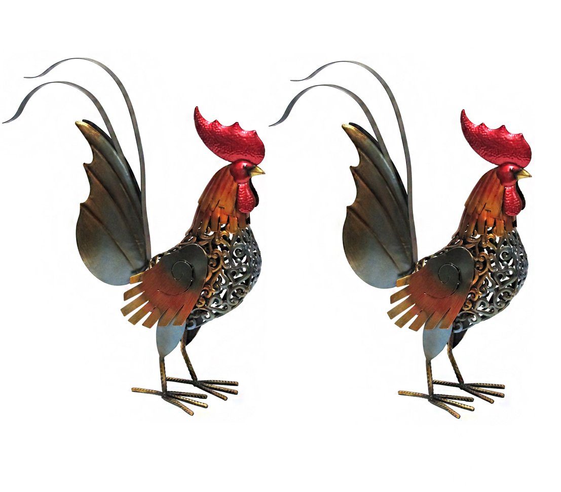 Dehner Gartenfigur Hahn Toni, 2 Stück, je 55.5 x 42.5 x 16 cm, Metall, für Garten und Innenbereich, witterungsbeständig