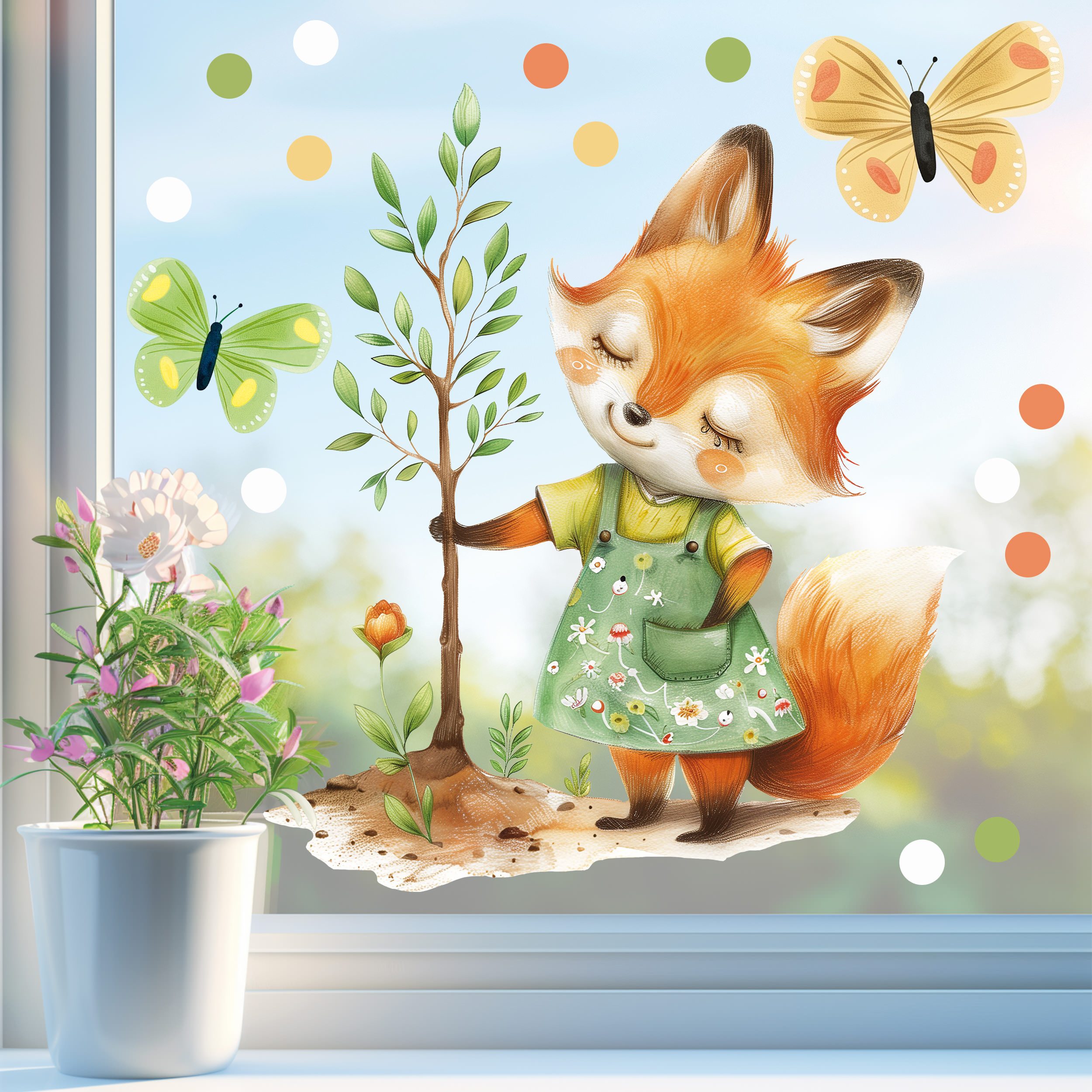 Sunnywall Fensterdekoration wiederverwendbares Fensterbild Fleißiger Fuchs günstig online kaufen