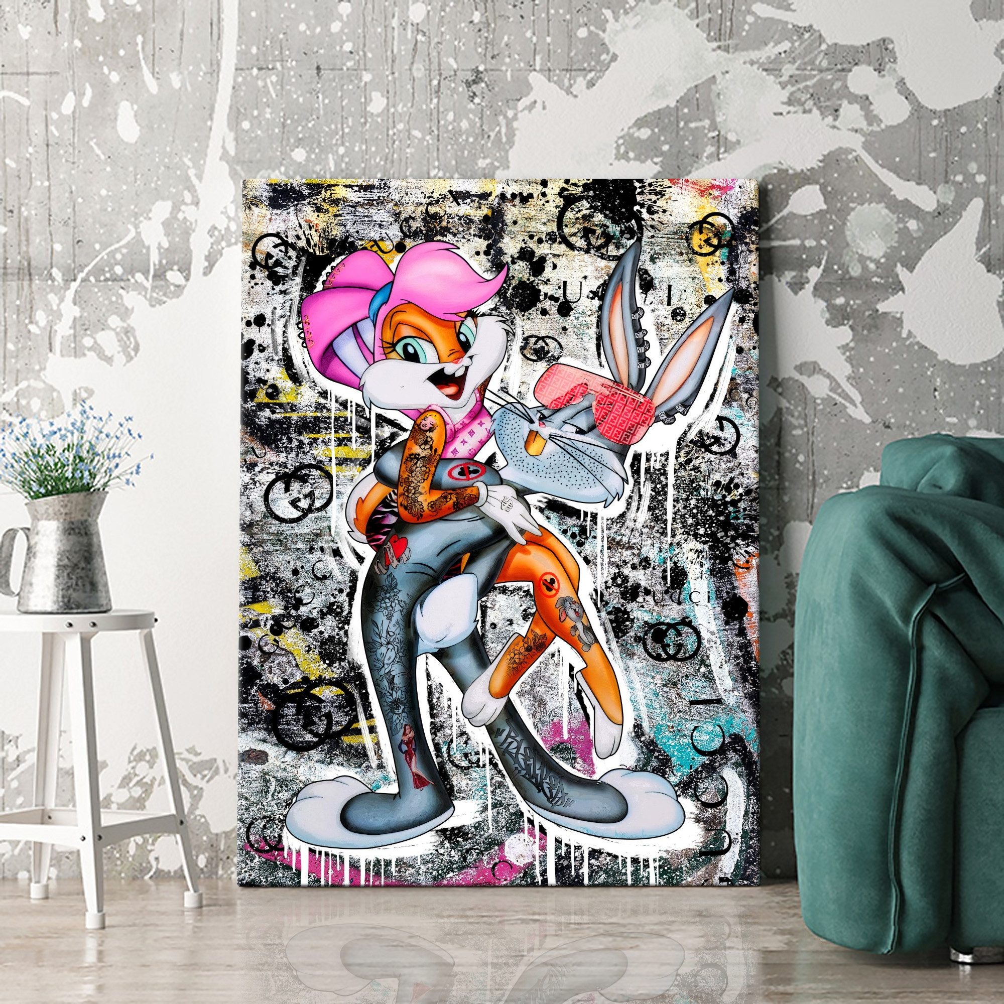 Artmazing Leinwandbild Inked Bunny, XXL Leinwand 120x80, Poster & Kunstdrucke, Cartoon, Inked Bunny