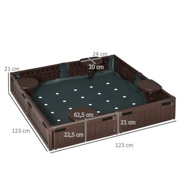 Outsunny Sandkasten Sandbox 4 Sitzer mit Bodenplane, Abdeckplane, (Sandspiel, 1-tlg., Sandkiste), für 3-12 Jahre Kinder