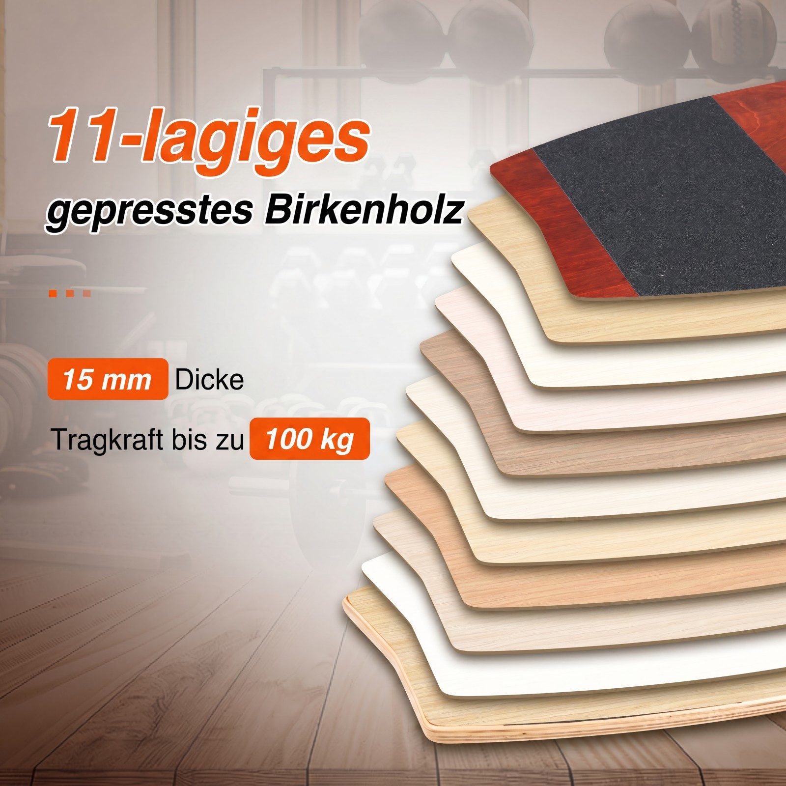 COSTWAY Balanceboard, 15 mm dickes Wackelbrett + 10 cm Korkrolle, Surfboard indoor