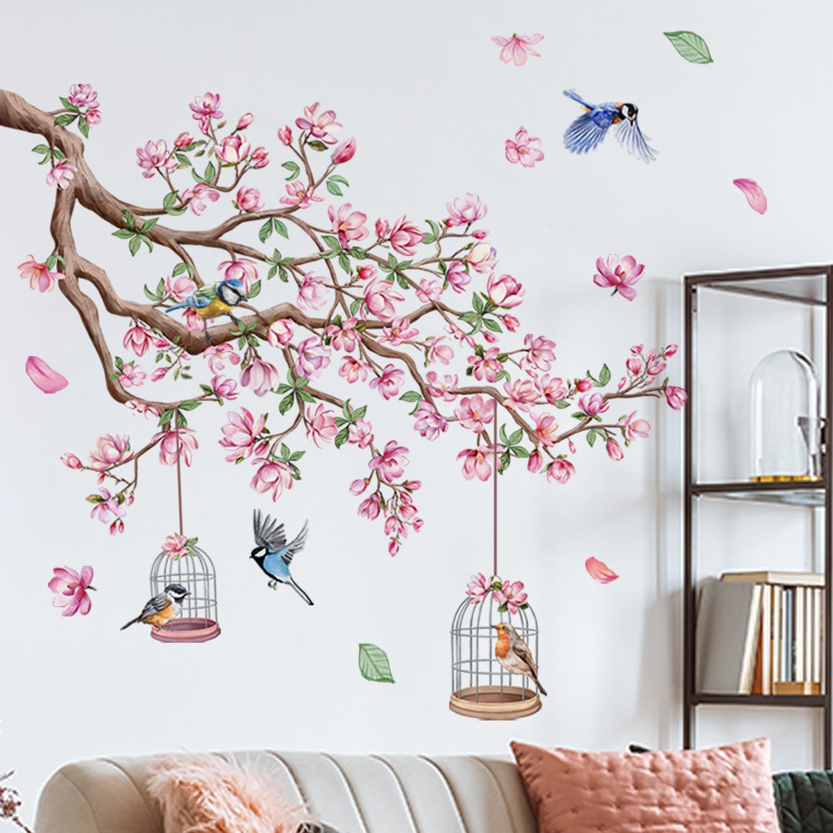 Coonoor Wandtattoo Pink Floral Wandtattoo, Pfirsichbaum Vögel Wandaufkleber, Wohnzimmer Schlafzimmer Wanddekoration – Bild 5 von 5
