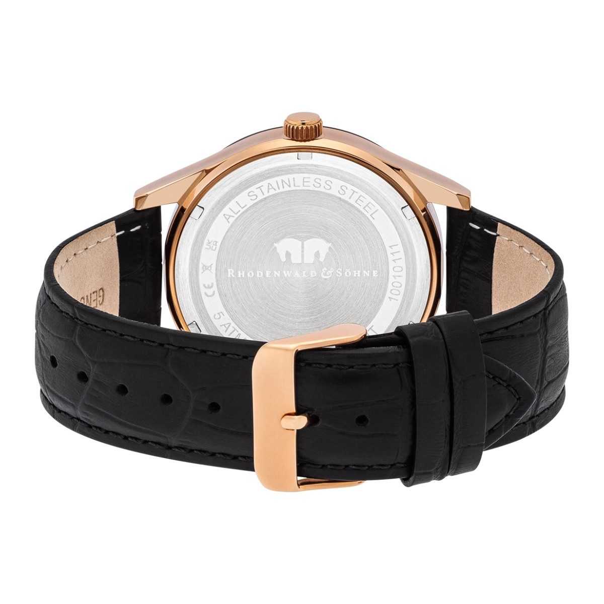 Rhodenwald & Söhne Quarzuhr Couragian schwarz, mit Echtleder-Armband