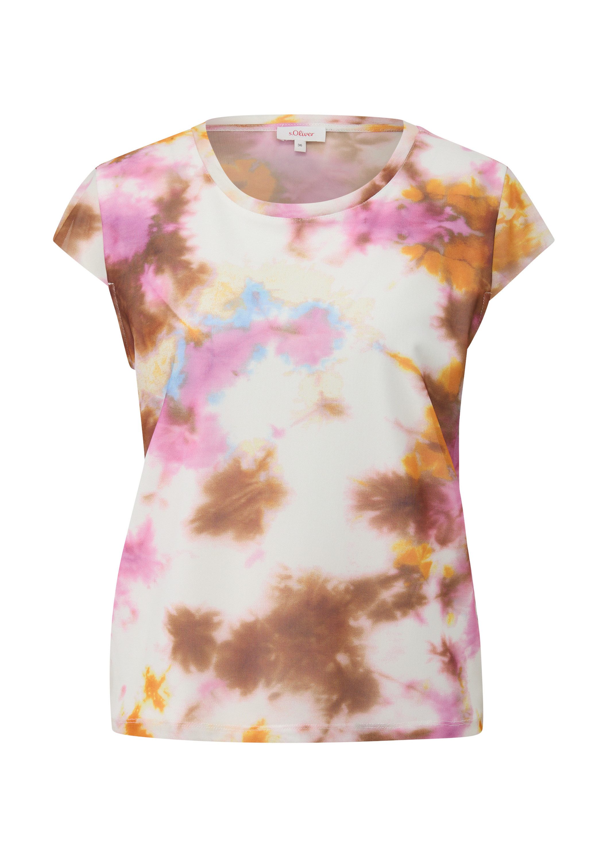 s.Oliver Kurzarmshirt T-Shirt Weiches Mesh-Shirt im Batik-Look mit Transpar günstig online kaufen