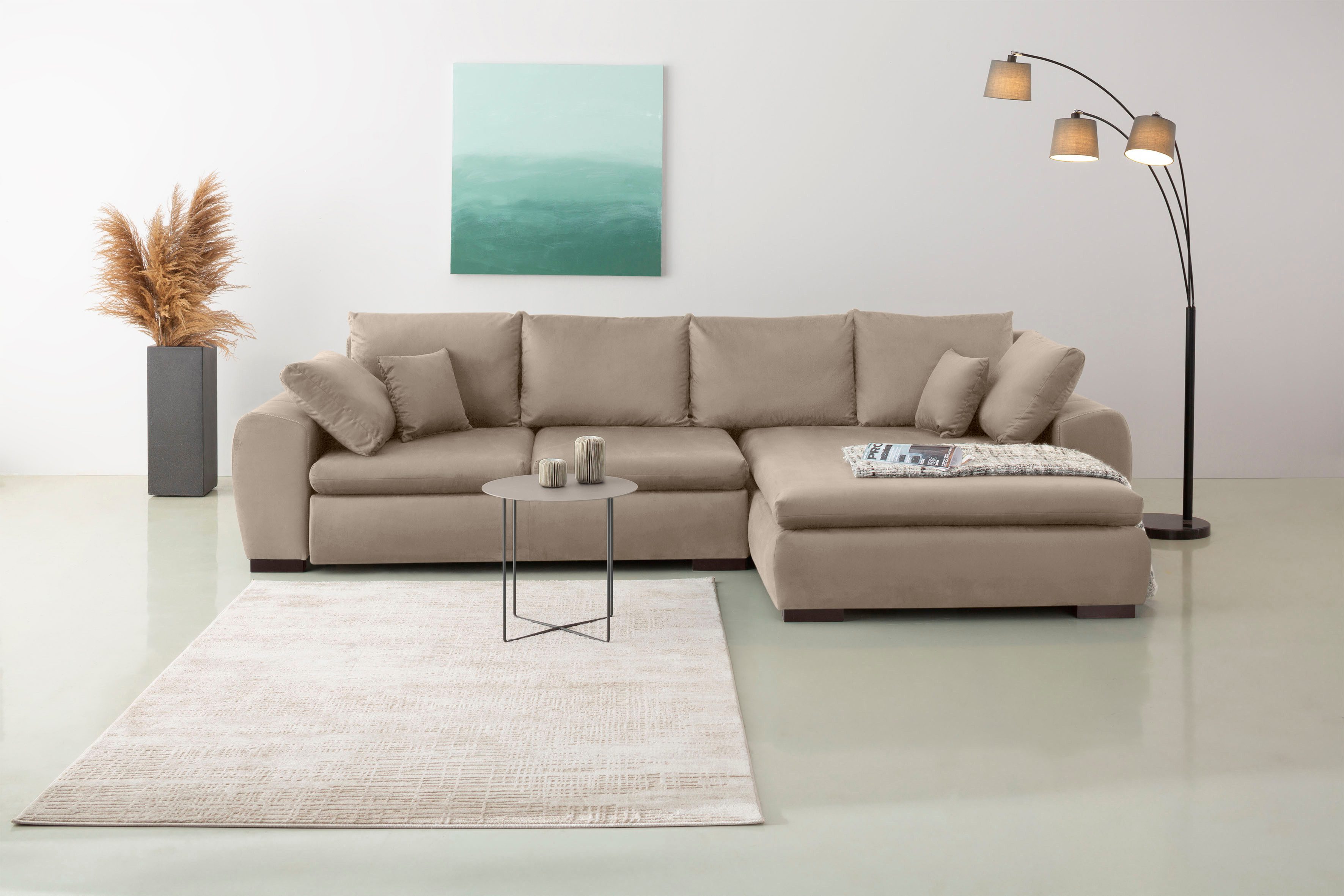 Home affaire Ecksofa Cara Mia L-Form, B: 325 cm, XXL-Sofa mit 4 Zierkissen, optional Schlaffunktion & Bettkasten, Liegefl. 145x270 cm
