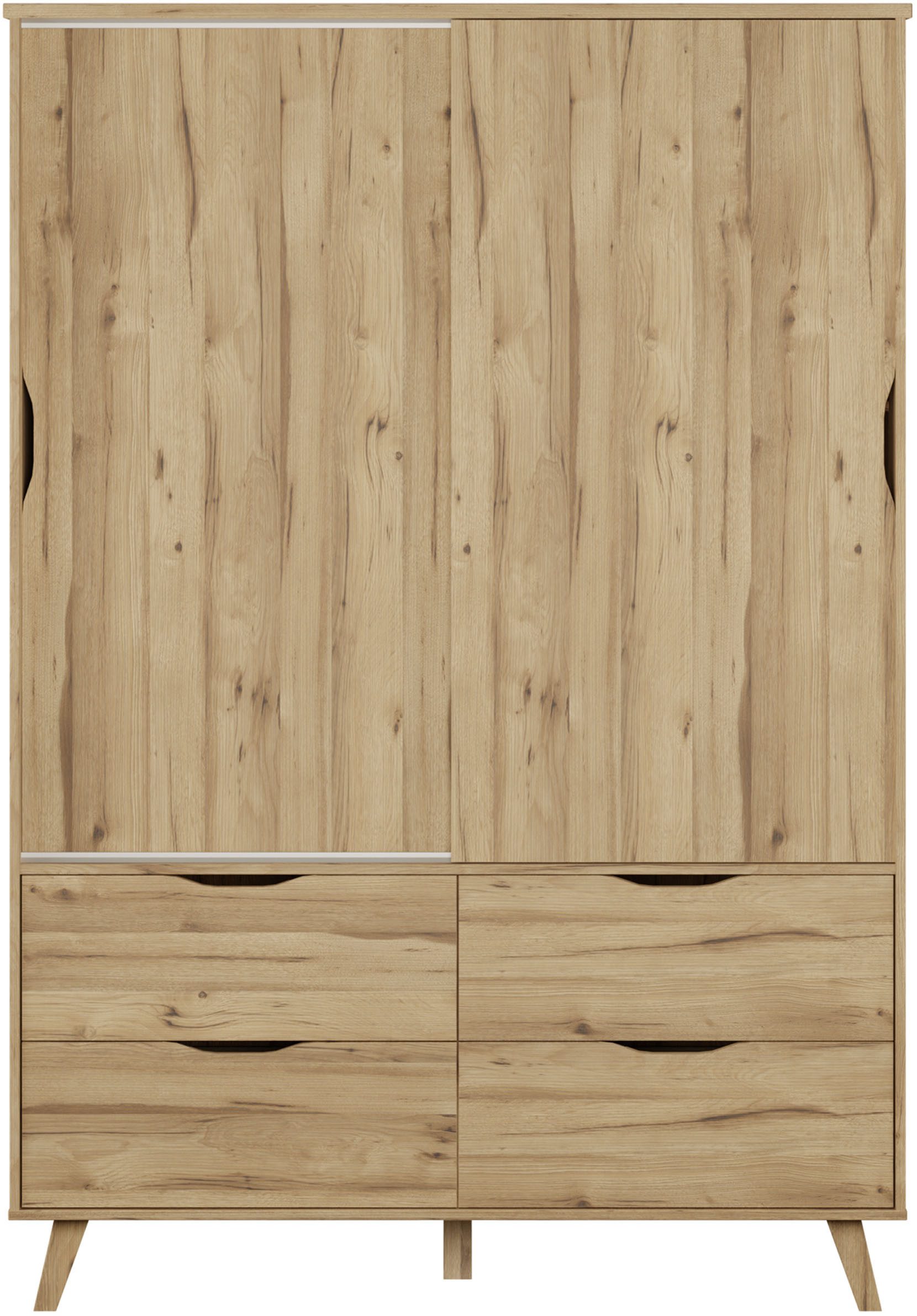 Forte Italy Schiebetürenschrank Vankka Viel Stauraum, skandinavischer Stil (B/H/T ca.140x200x50cm) Made in Europe, mit Einlegeböden+Kleiderstange+Schubladen,grifflos