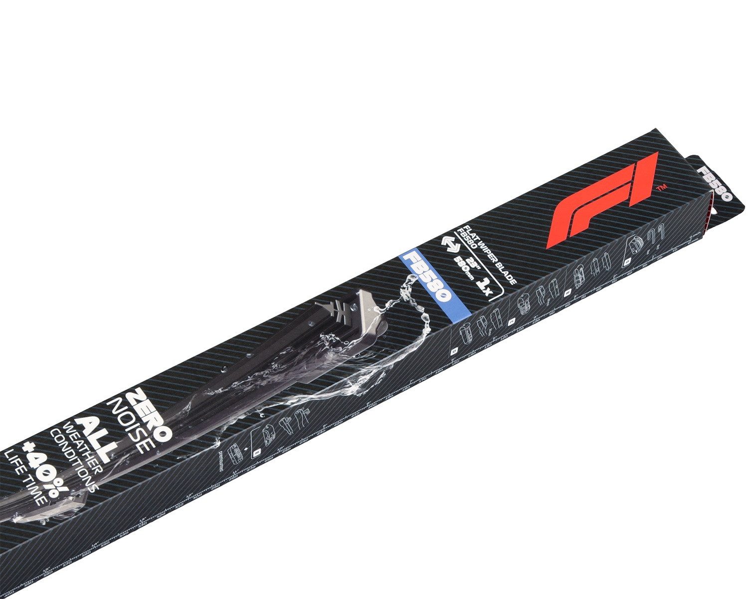 Formula 1 Scheibenwischblätter F1 FB580 Wischerblatt 580mm Scheibenwischer, vorne, (Packung), 23" Flachbalkenwischer Spoiler Multi Adapter-System Fahrer Beifahrer